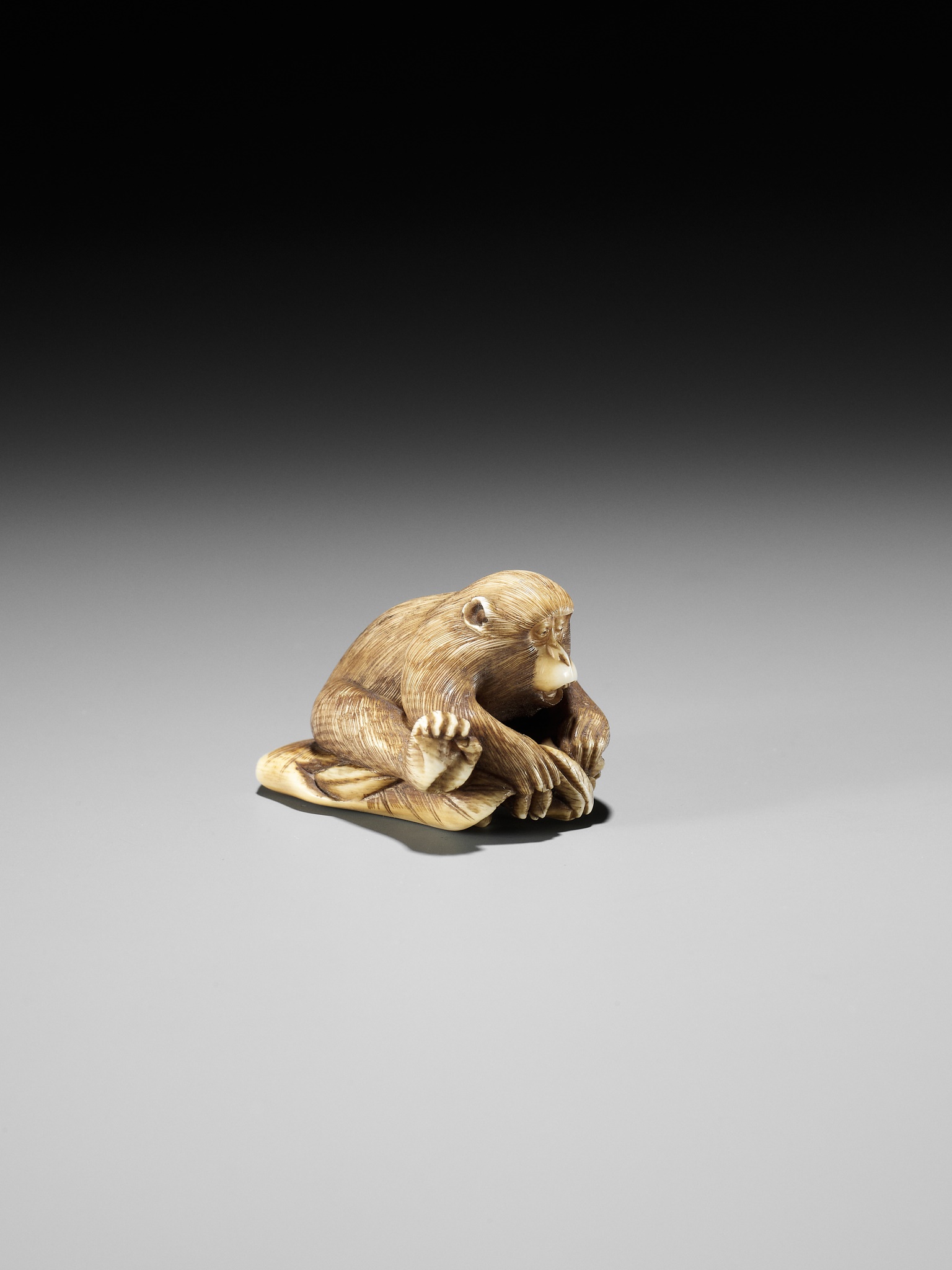 AN IVORY NETSUKE OF A MONKEY, CRAB AND LOTUS - Image 7 of 10