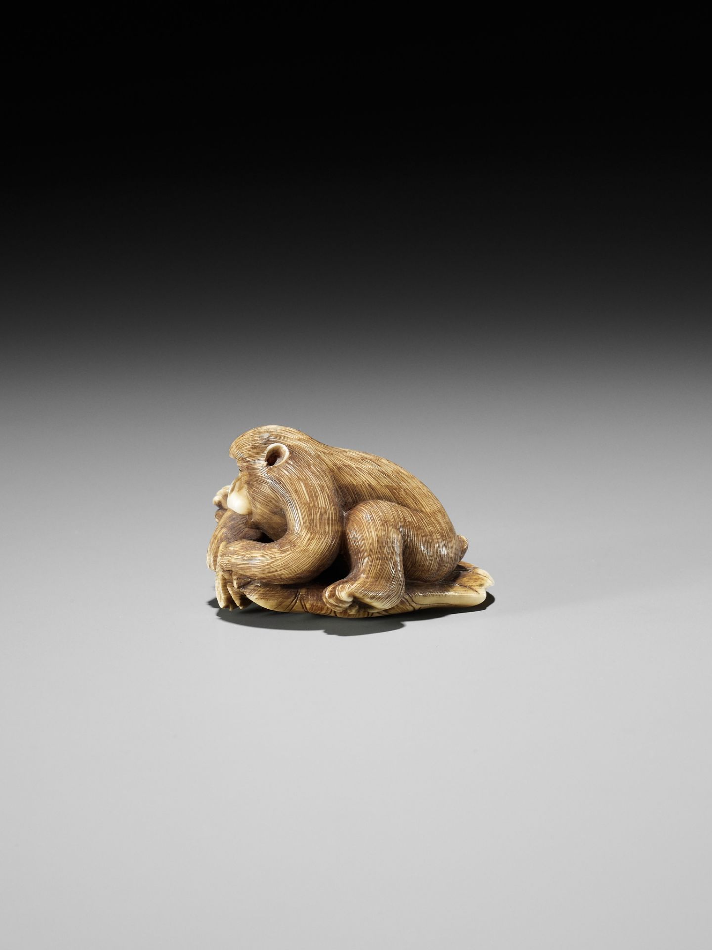 AN IVORY NETSUKE OF A MONKEY, CRAB AND LOTUS - Image 4 of 10