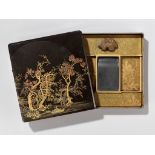 A SUPERB LACQUER SUZURIBAKO (WRITING BOX) DEPICTING A MOONLIT FOREST