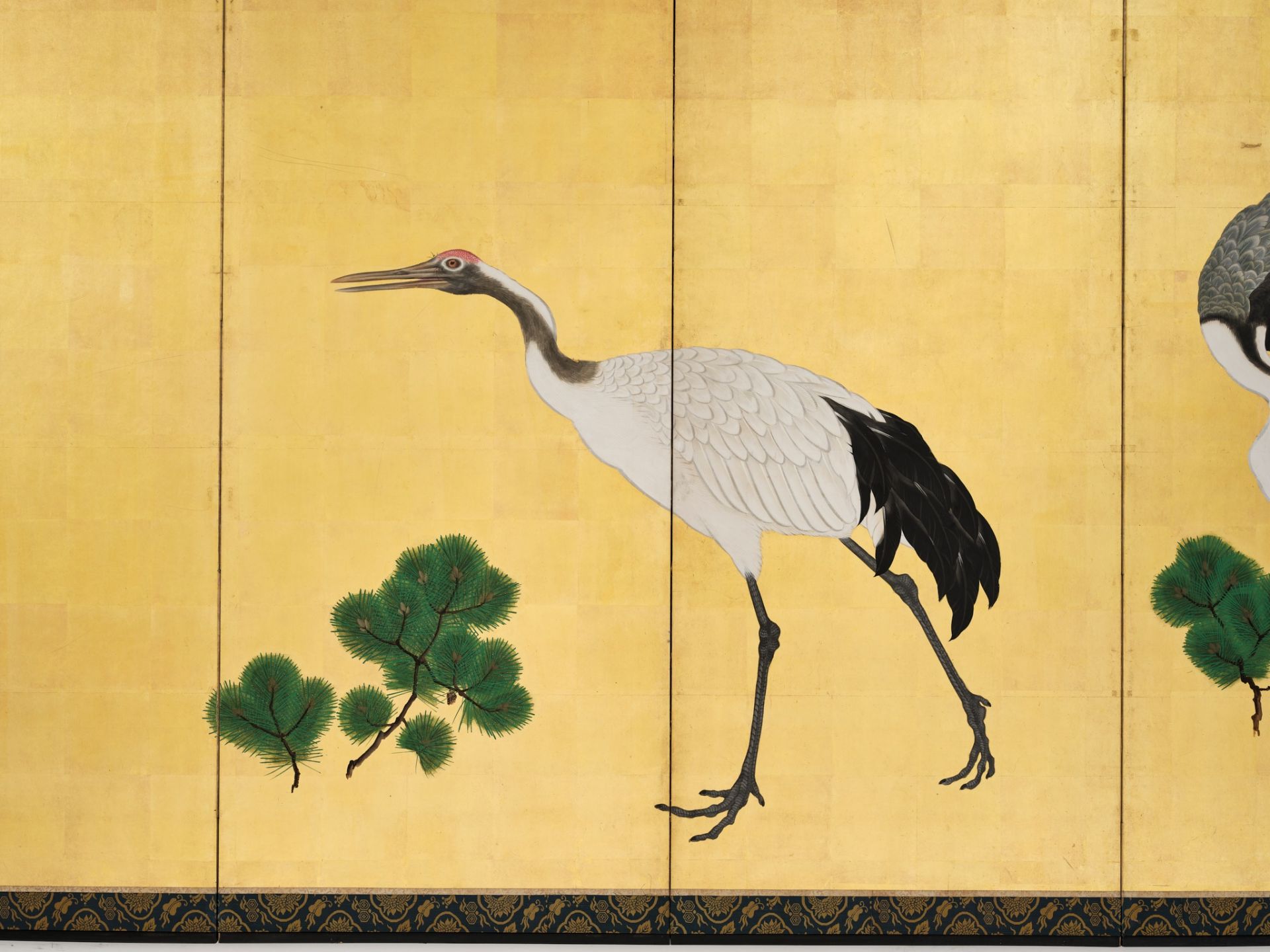 KISHI GANRYO (1798-1852): A BEAUTIFUL SIX-PANEL BYOBU SCREEN DEPICTING CRANES AND PINES - Image 3 of 4