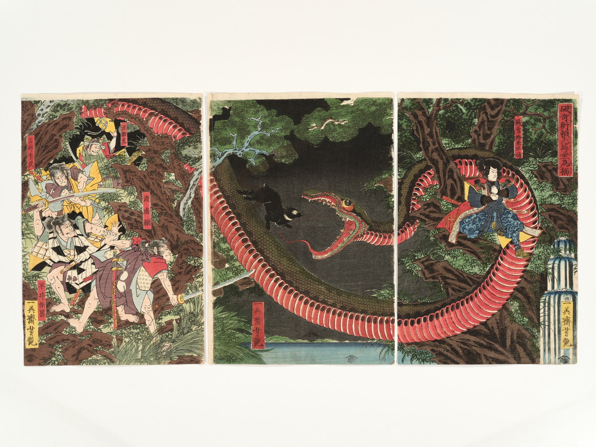 ICHIEISAI YOSHITSUYA: TRIPTYCH OF YORIMITSU TRIES TO CAPTURE HAKAMADARE BY DESTROYING HIS MAGIC - Image 16 of 17