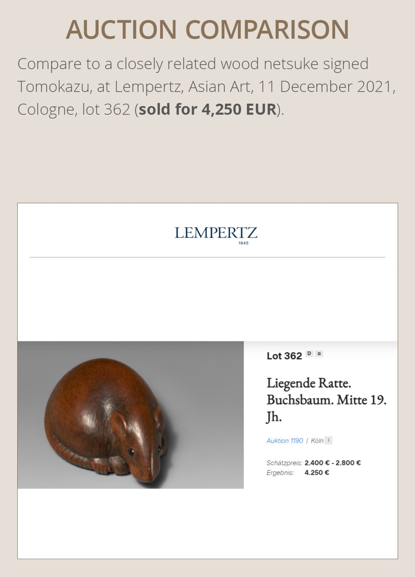 TOMOKAZU: A FINE WOOD NETSUKE OF A RAT - Image 5 of 11