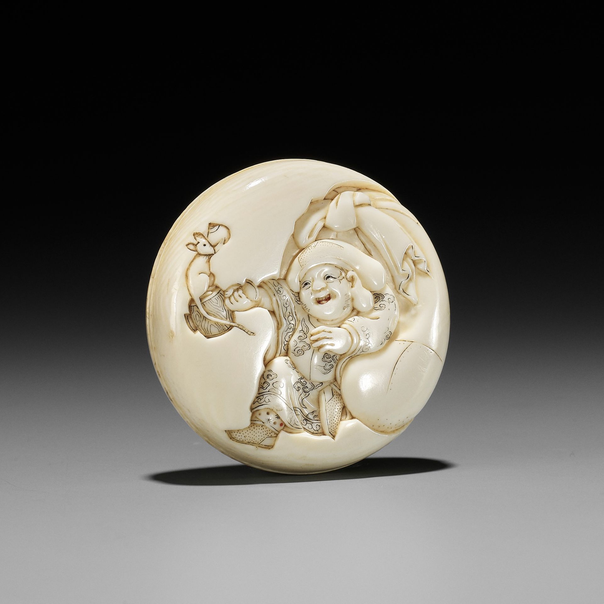 SORIN: AN IVORY MANJU NETSUKE WITH DAIKOKU AND RAT