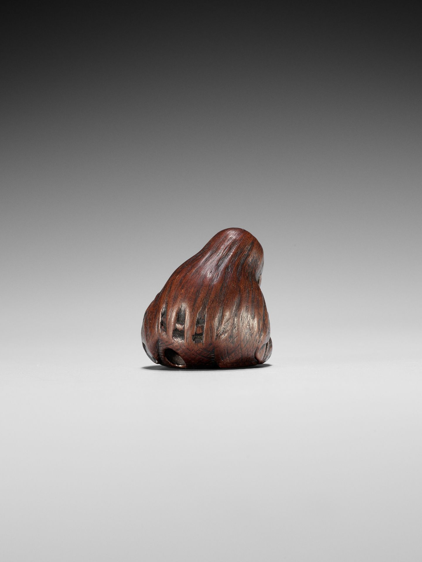 TOSHIKAZU: A NAGOYA SCHOOL WOOD NETSUKE OF A SEATED SLEEPING SHOJO - Image 6 of 12