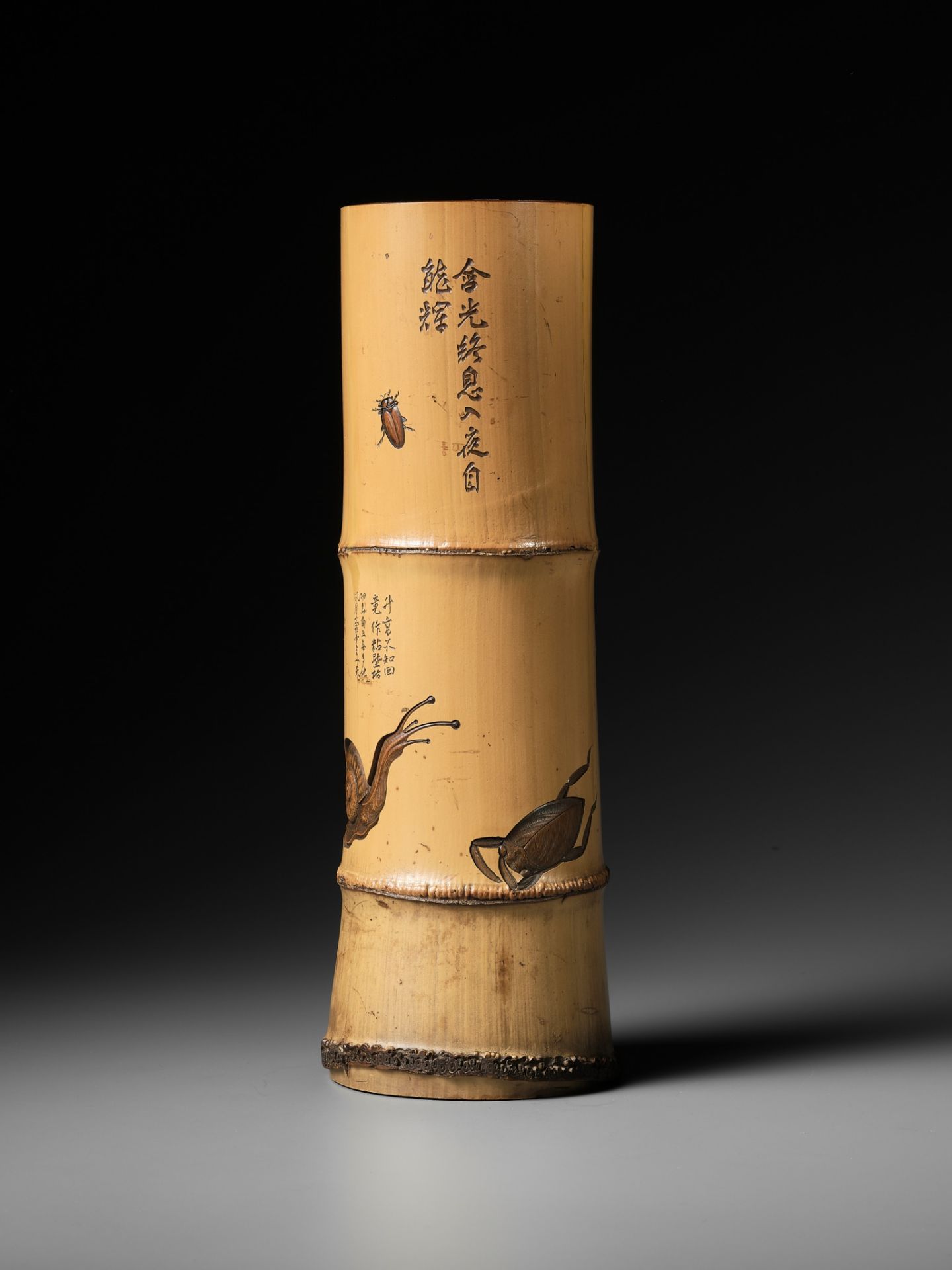 KANO TESSAI: A BAMBOO BRUSHPOT WITH KANSHI POEMS - Image 2 of 13