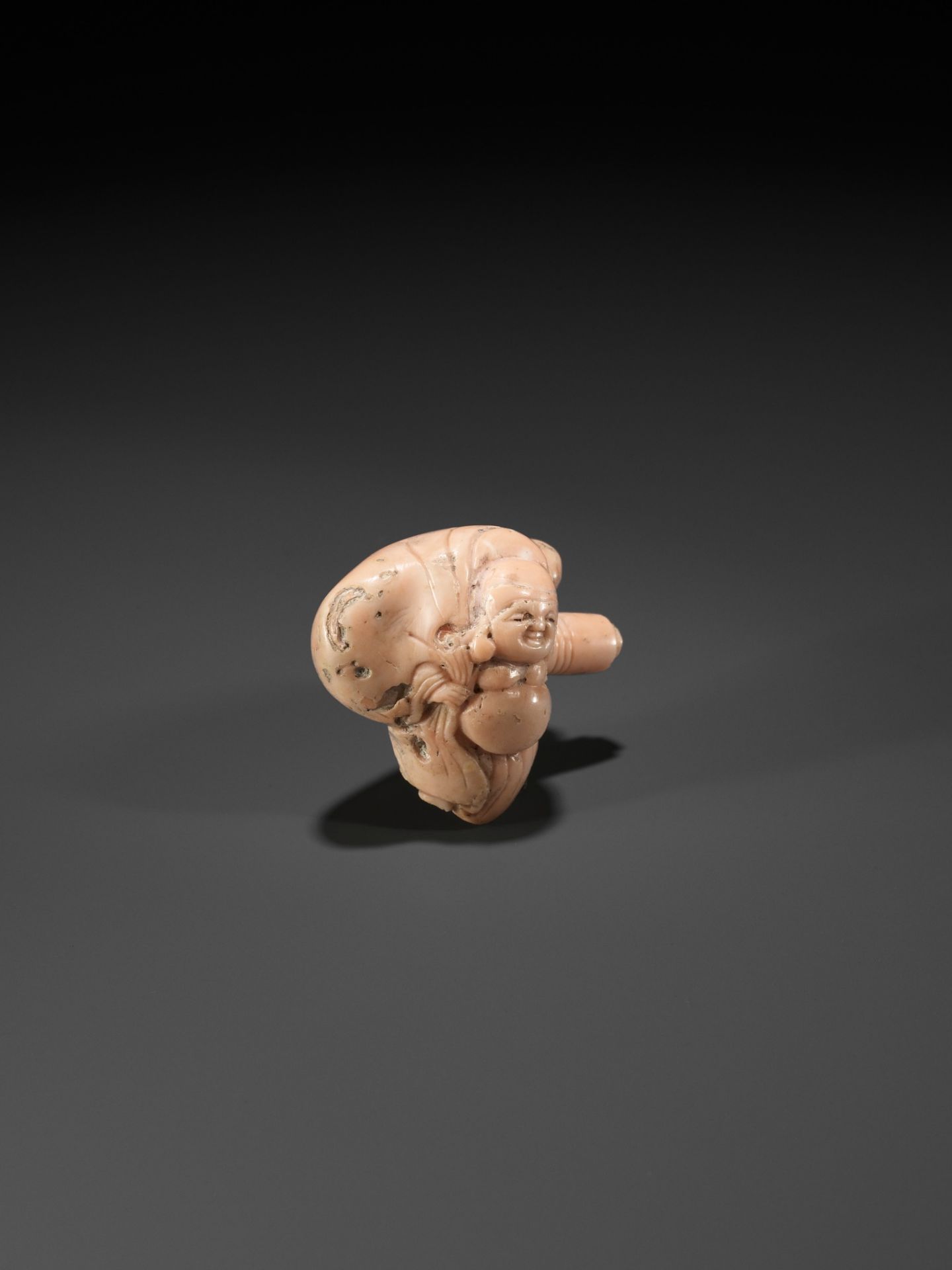 A CORAL NETSUKE OF HOTEI - Image 6 of 8