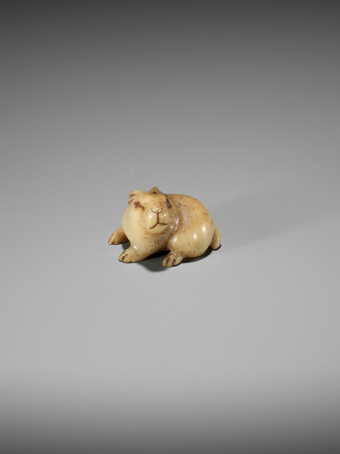 A CHARMING STAG ANTLER NETSUKE OF A HARE - Image 7 of 10