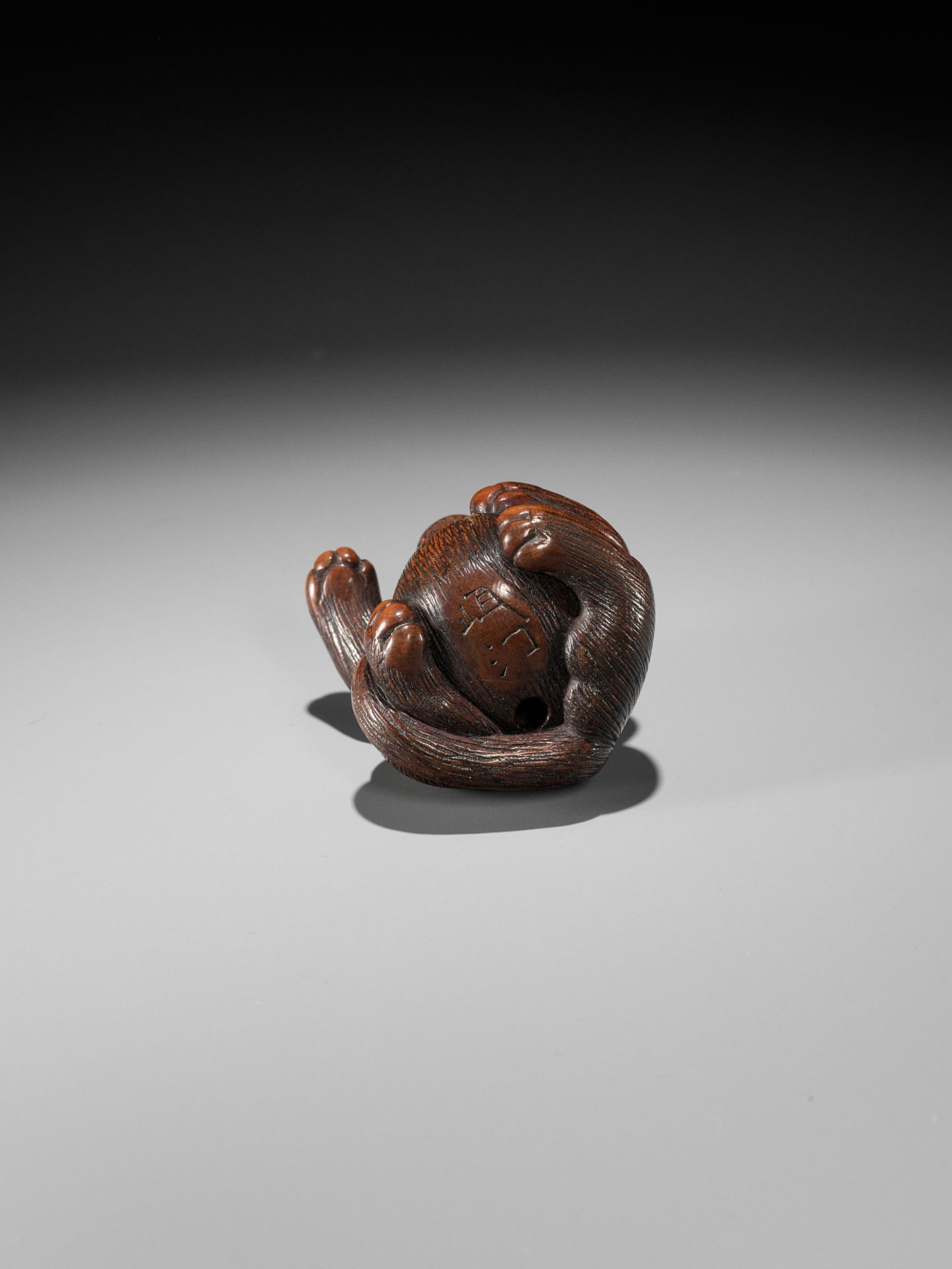 MINKO: A WOOD NETSUKE OF TANUKI HARA NO TSUZUMI - Bild 10 aus 11