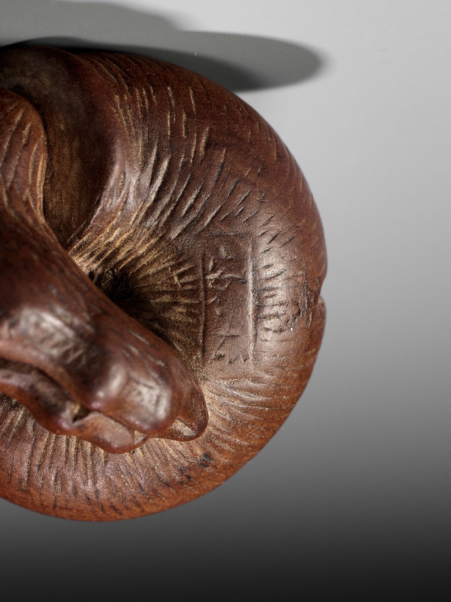 YASUTADA: A WOOD NETSUKE OF A SNAIL EMERGING FROM ITS SHELL - Image 13 of 13