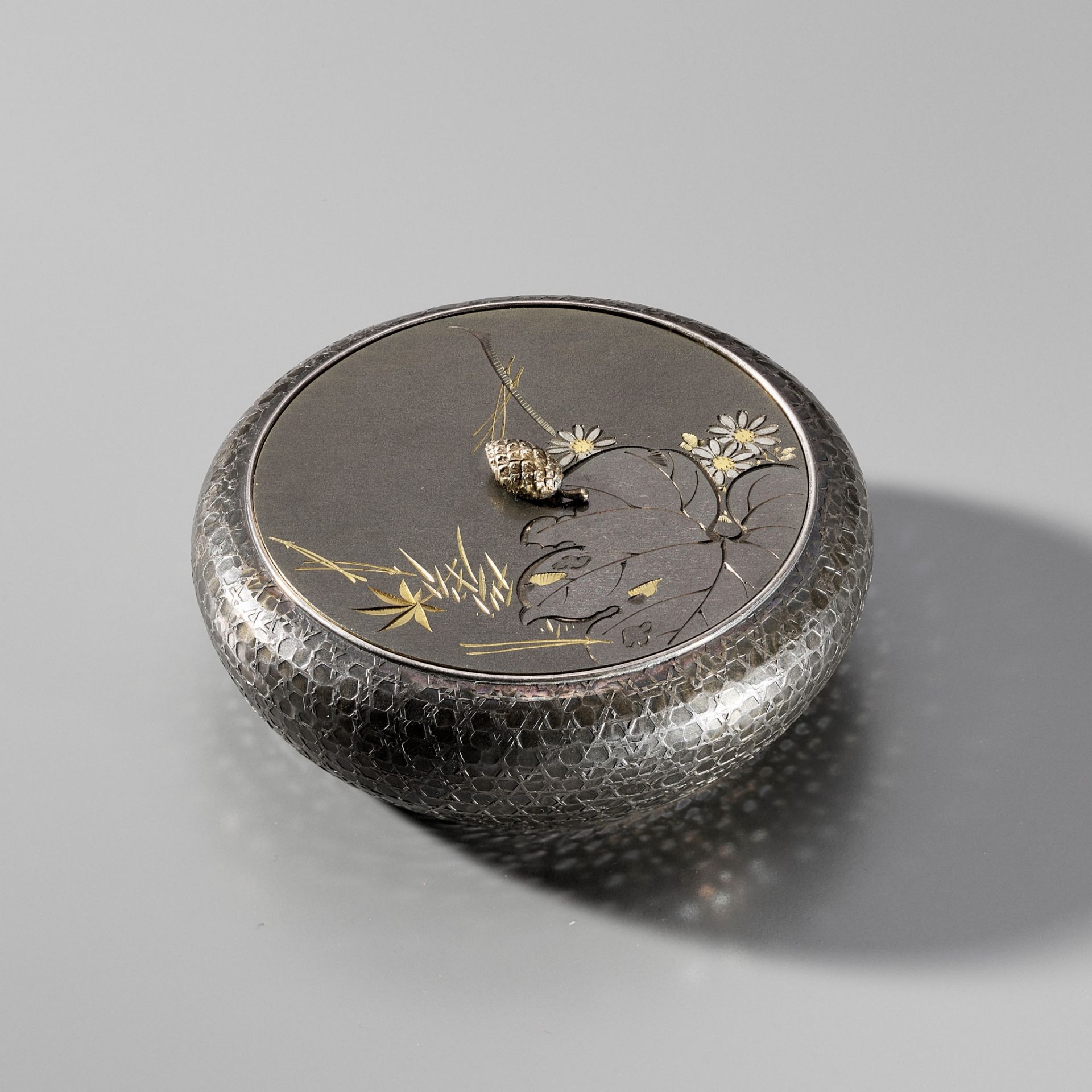 HATTORI: A RARE SILVER AND MIXED METAL KOGO (INCENSE BOX)