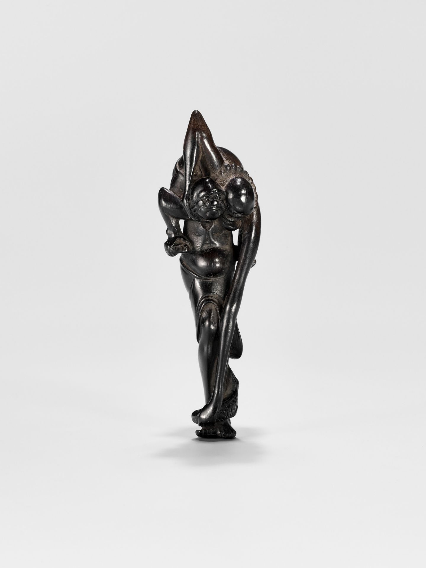 A TALL EBONY WOOD NETSUKE OF ASHINAGA AND TENAGA - Image 2 of 13