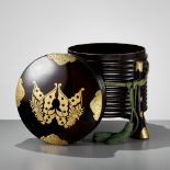 A BLACK AND GOLD LACQUER HOKAI (FOOD CONTAINER)
