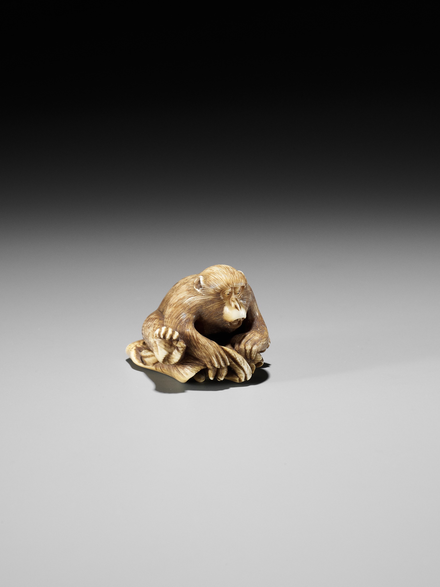 AN IVORY NETSUKE OF A MONKEY, CRAB AND LOTUS - Image 8 of 10