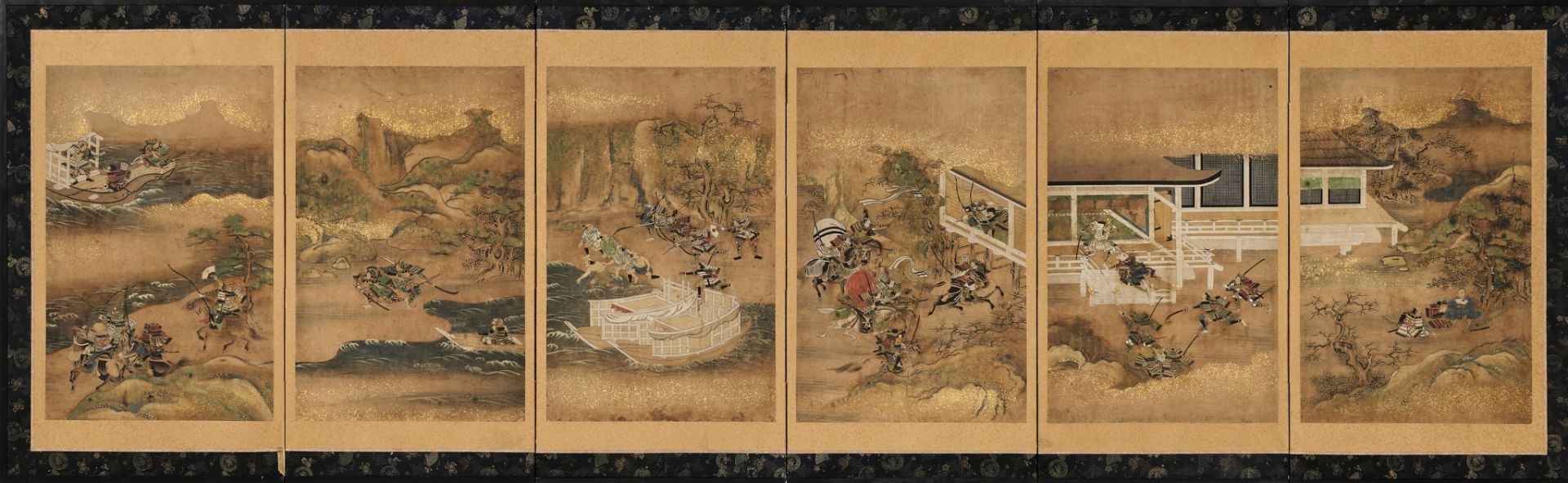 A SIX-PANEL FOLDING SCREEN DEPICTING A BATTLE SCENE