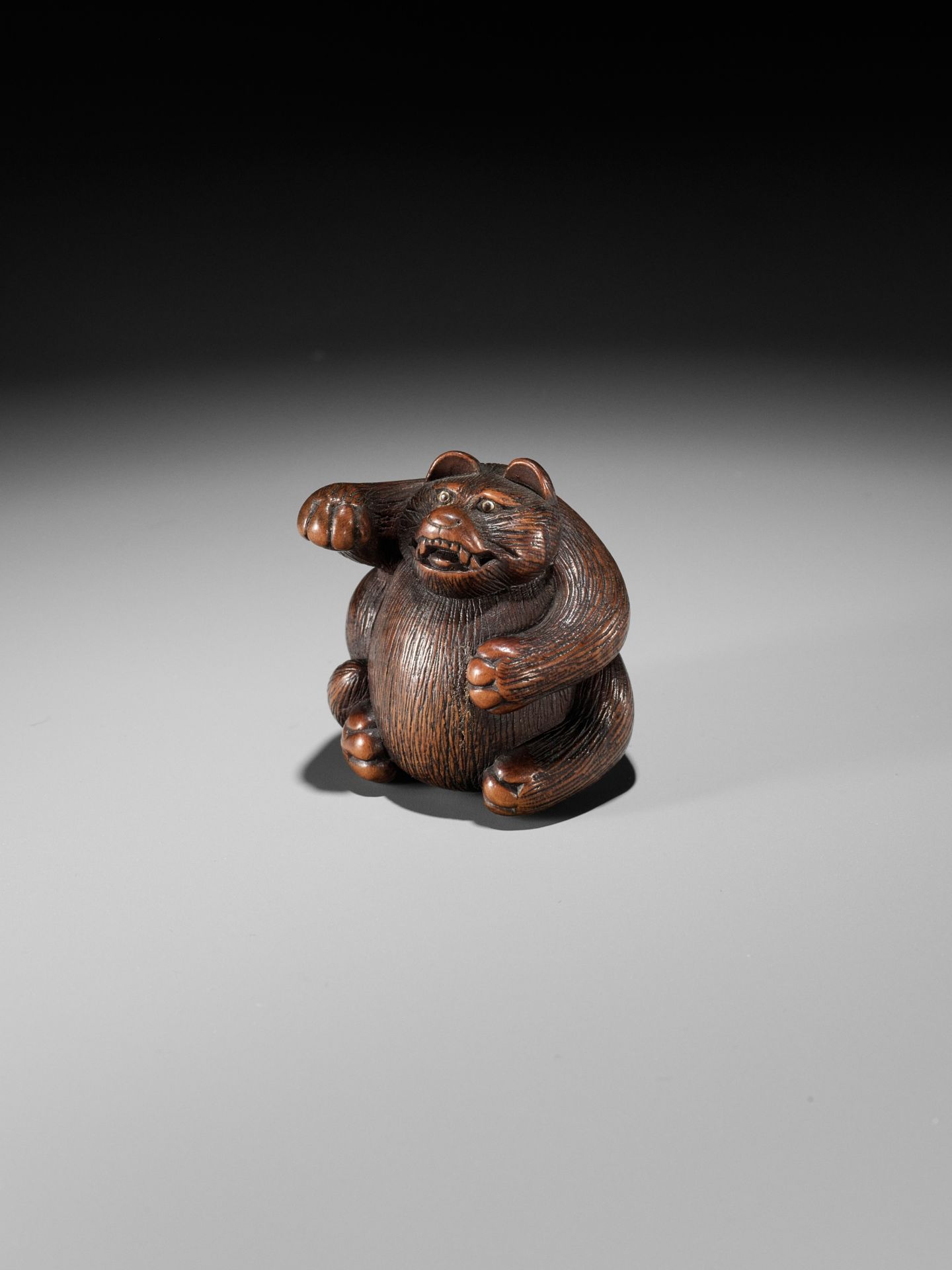 MINKO: A WOOD NETSUKE OF TANUKI HARA NO TSUZUMI - Bild 8 aus 11