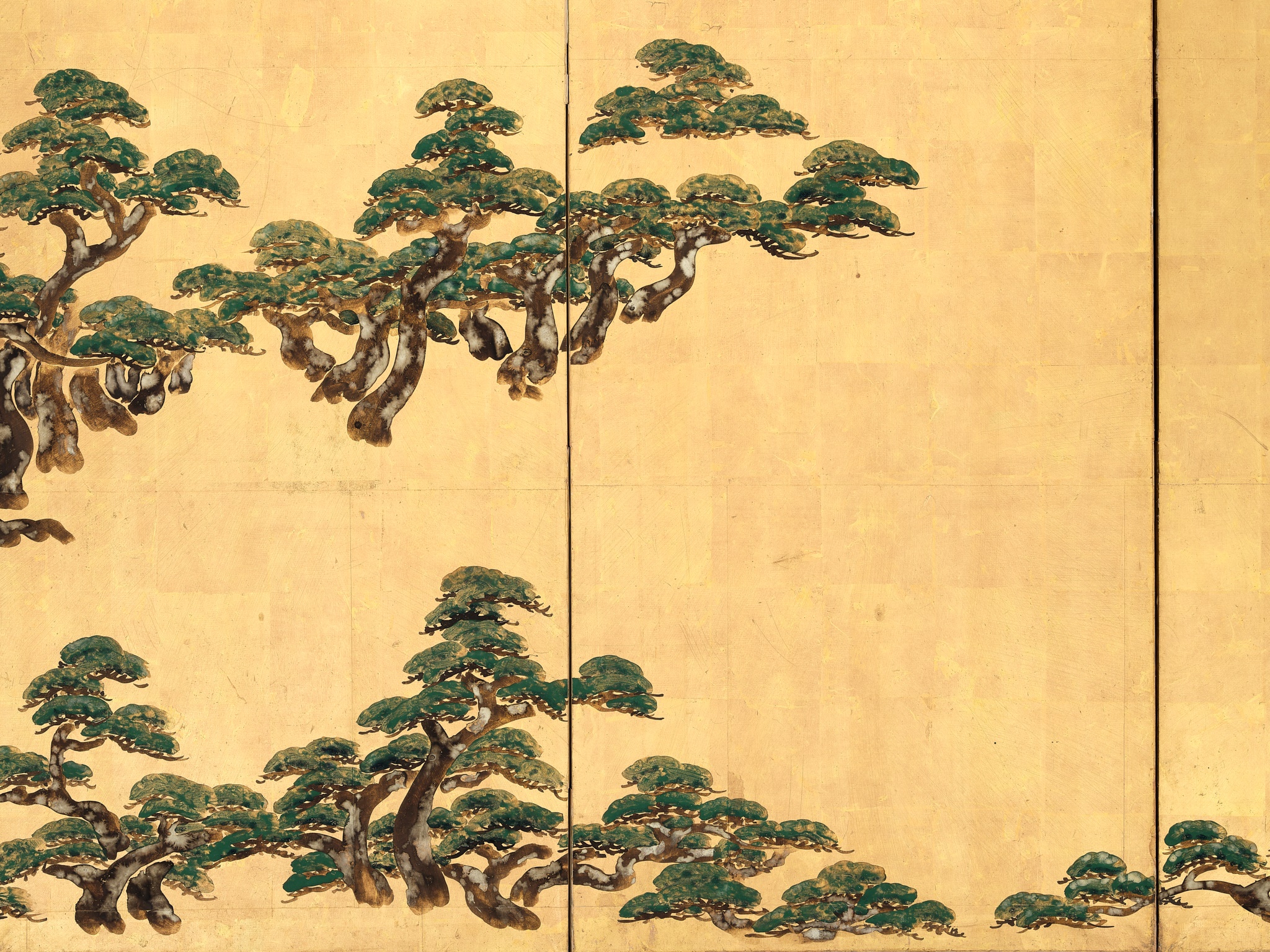 A FINE SIX-PANEL BYOBU SCREEN DEPICTING SNOW COVERED PINES - Image 4 of 4