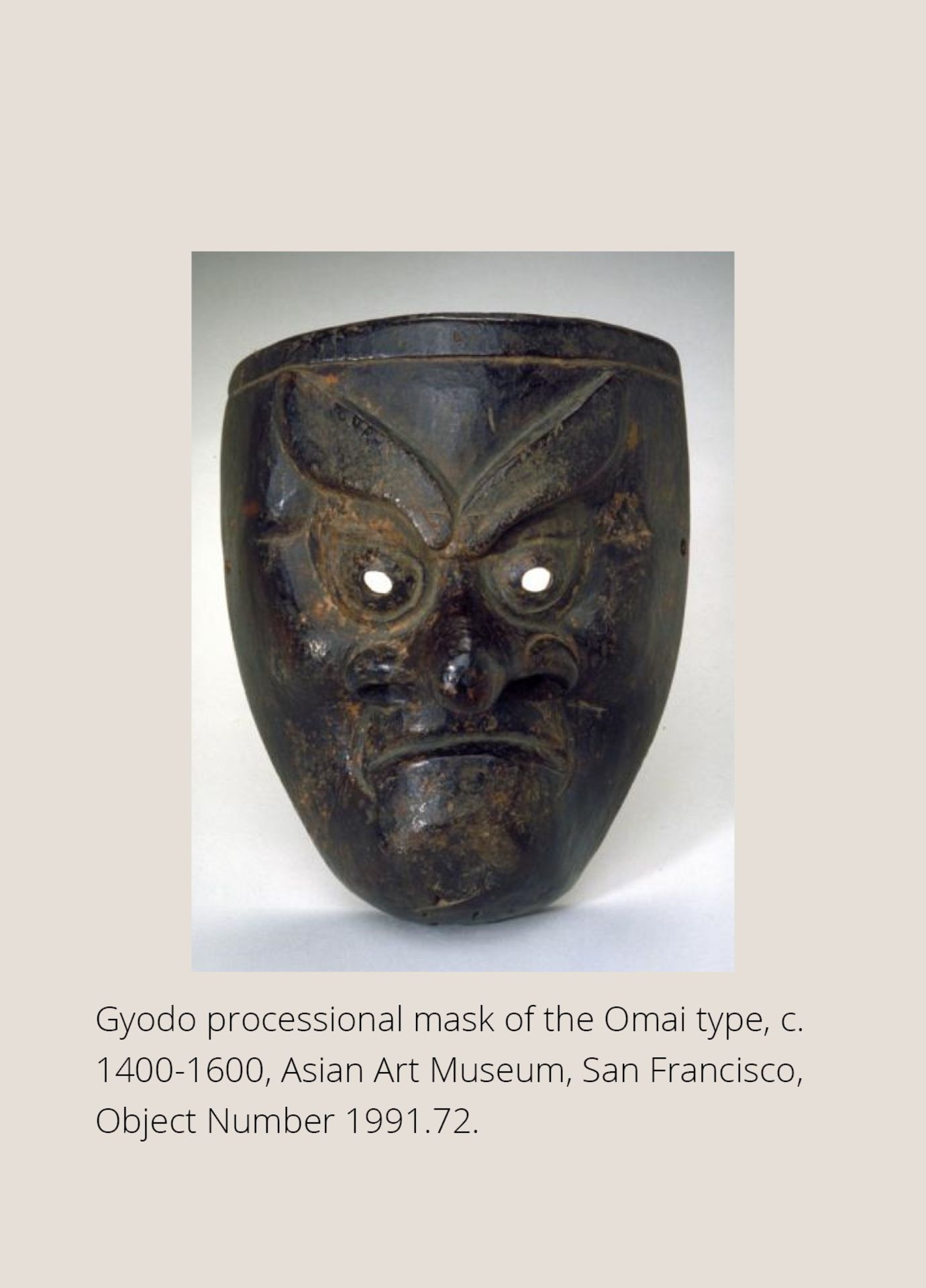 YORIMITSU: A RARE AND UNUSUAL BAMBOO OMAI TYPE MASK NETSUKE - Image 5 of 9