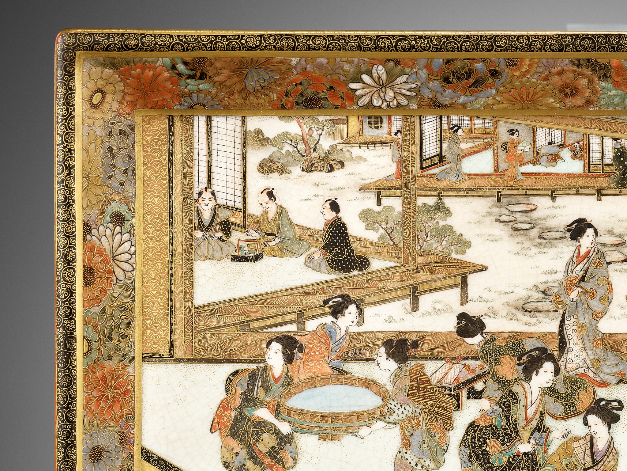 SHIZAN: A MAGNIFICENT SATSUMA CERAMIC TRAY WITH TEMPLE SCENE - Image 8 of 8