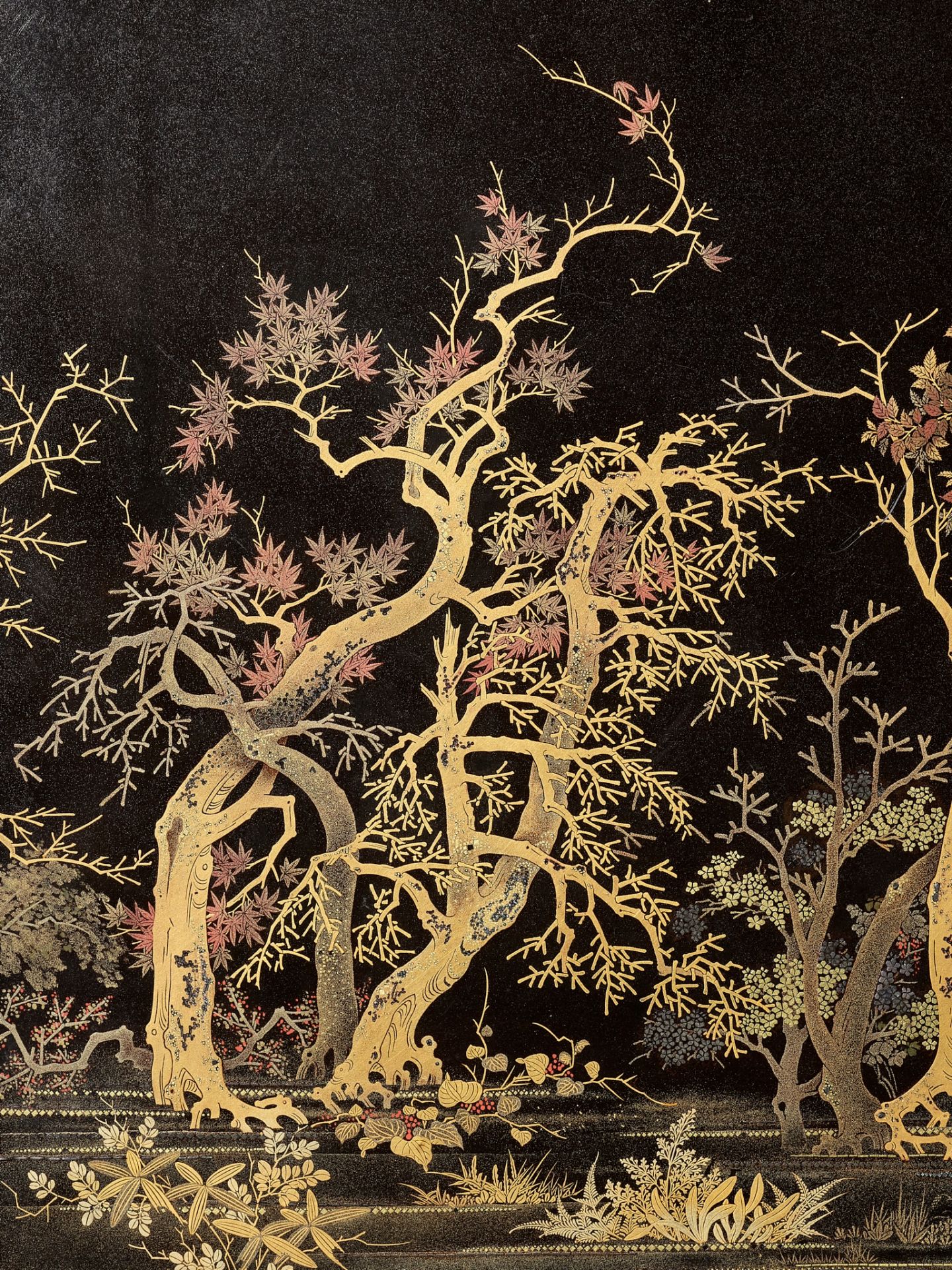 A SUPERB LACQUER SUZURIBAKO (WRITING BOX) DEPICTING A MOONLIT FOREST - Image 10 of 15