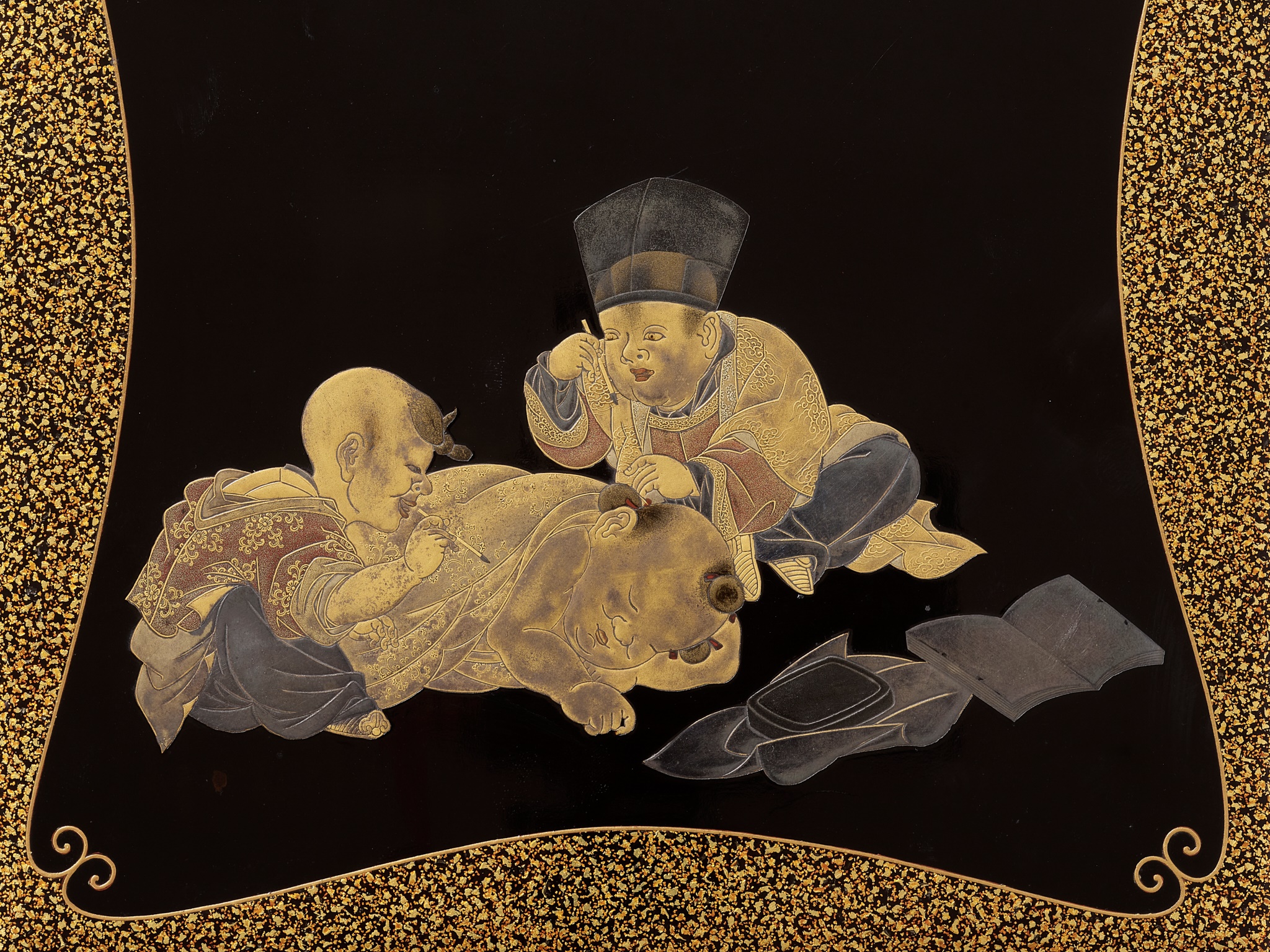 KAJIKAWA: A FINE LACQUER SUZURIBAKO (WRITING BOX) DEPICTING BOYS AT PLAY - Image 9 of 17