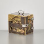 A LACQUER MINIATURE KODANSU (CABINET) WITH SCENES FROM THE TALE OF THE TONGUE-CUT SPARROW