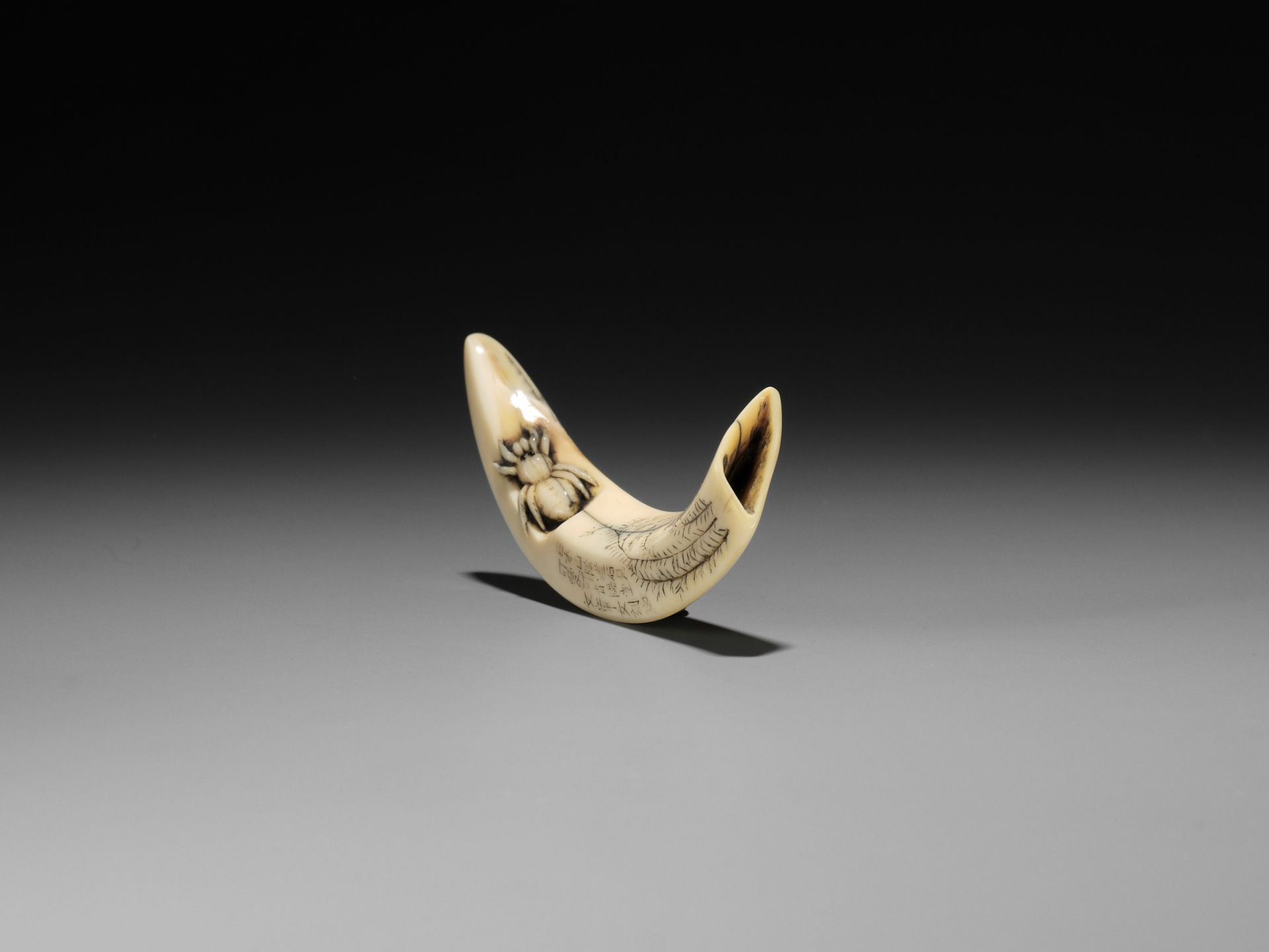 SEIYODO BUNSHOJO: A SUBLIME BOAR TUSK NETSUKE WITH SPIDER AND FERNS - Image 6 of 9