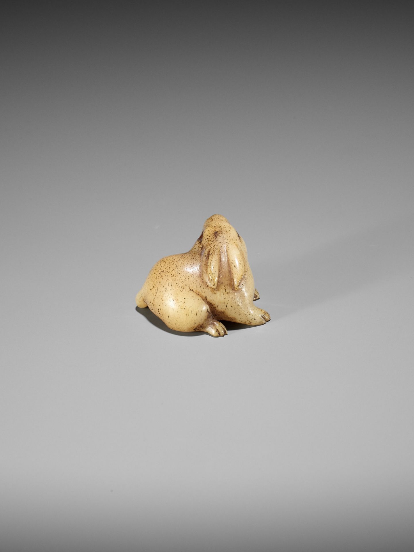 A CHARMING STAG ANTLER NETSUKE OF A HARE - Image 4 of 10