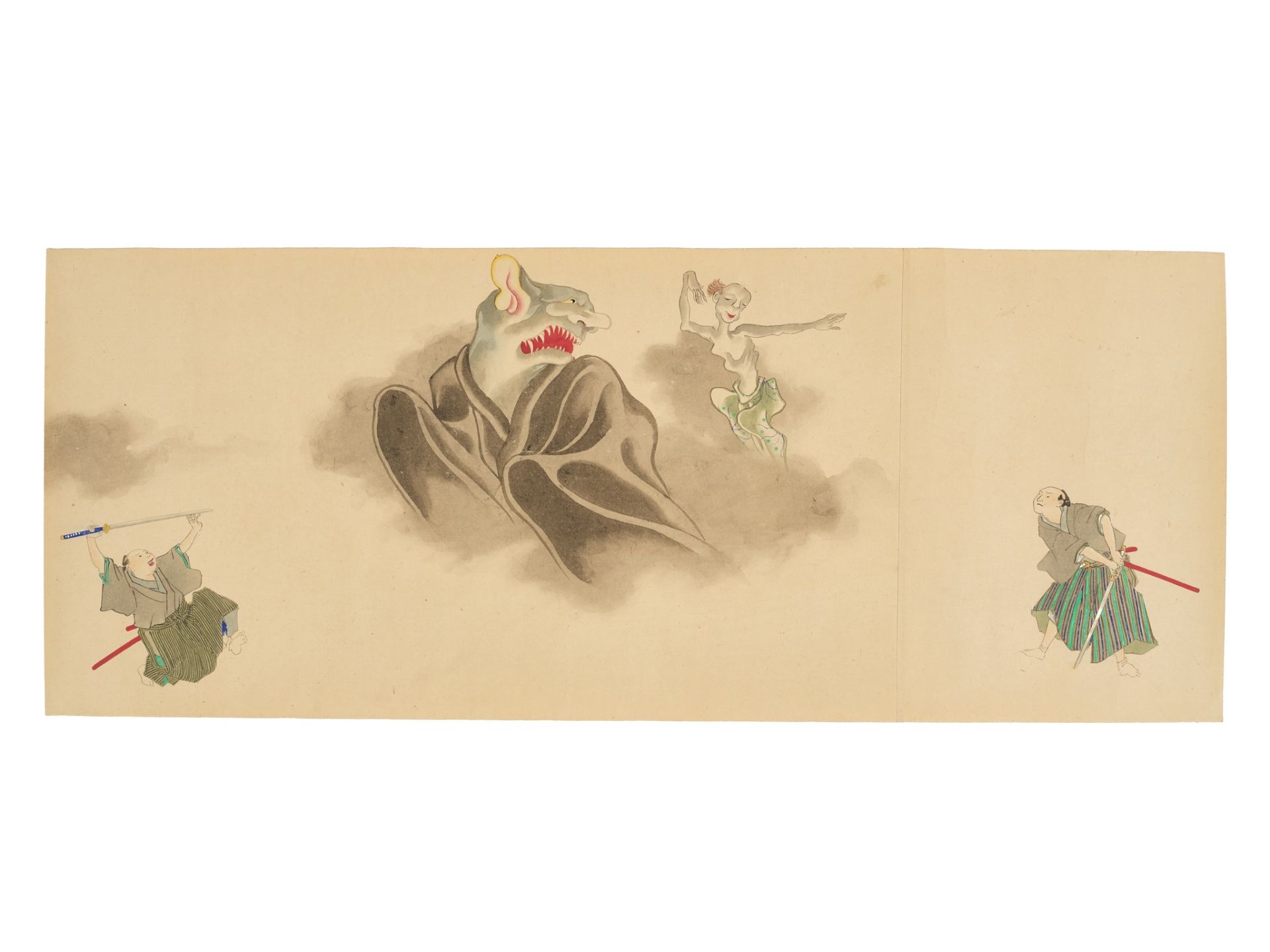 A LARGE AND RARE EMAKI HANDSCROLL WITH FOUR SEPARATE LEAVES, ONE WITH A DEPICTION OF GASHADOKURO - Bild 2 aus 24