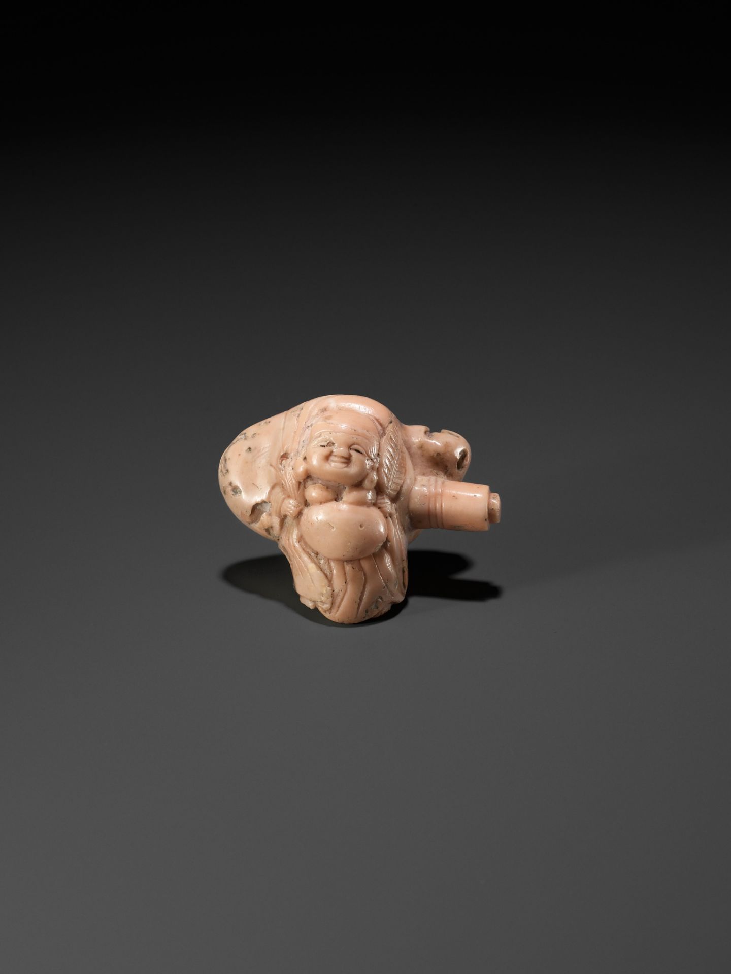 A CORAL NETSUKE OF HOTEI - Image 2 of 8