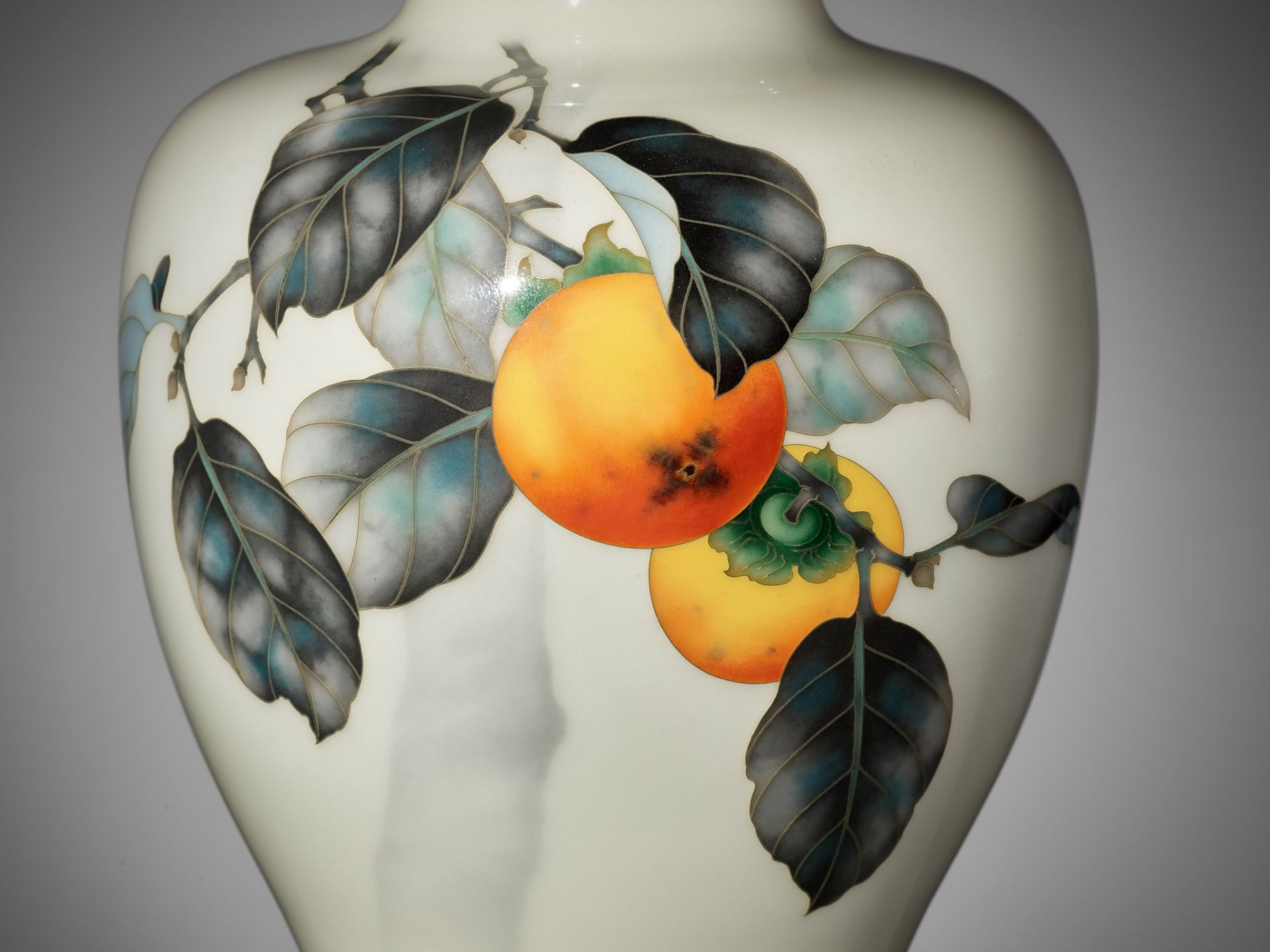 ANDO JUBEI: A FINE CLOISONNÃ‰ ENAMEL VASE WITH FRUITING PERSIMMON TREE - Image 3 of 10