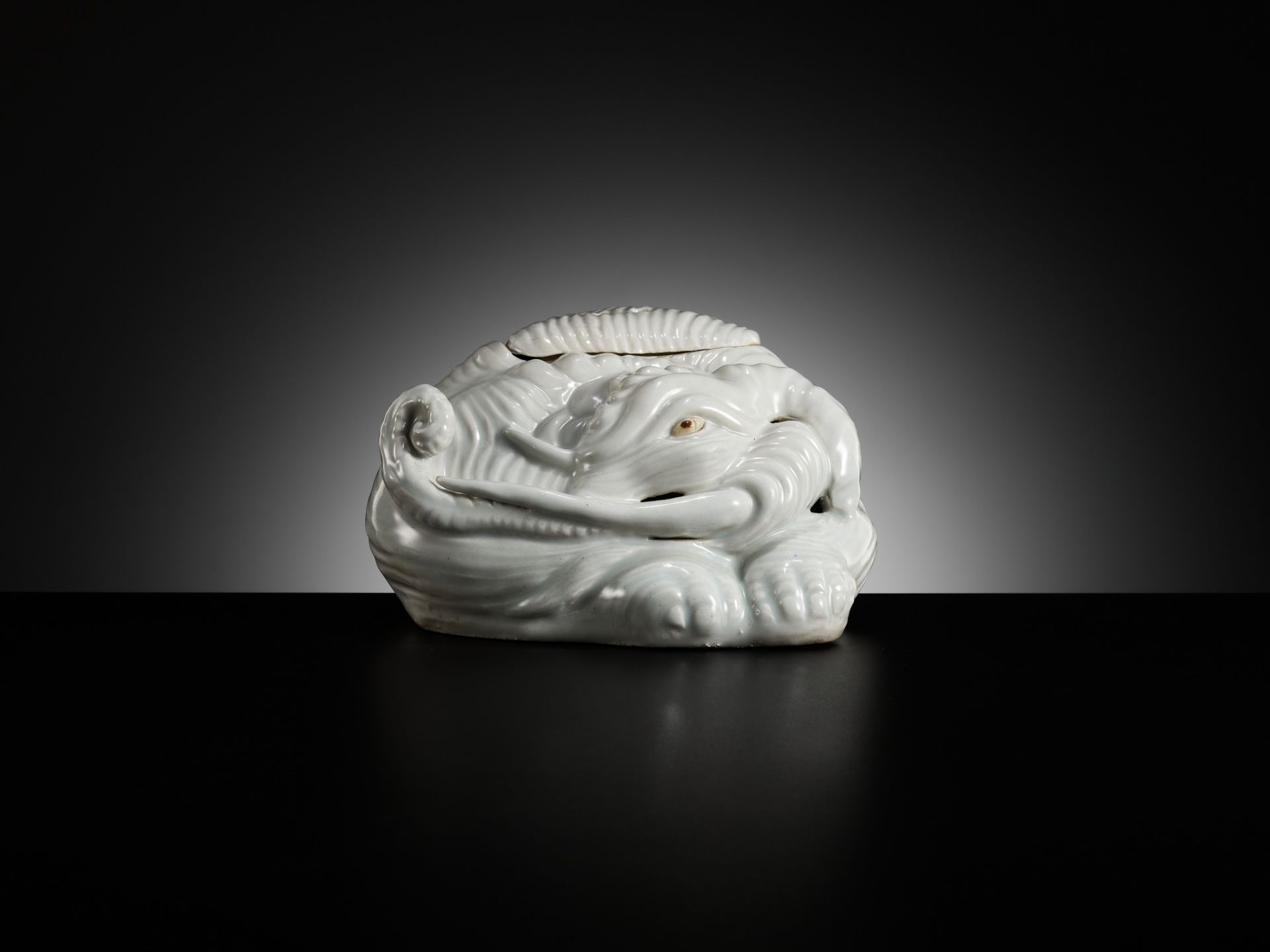 A PALE CELADON GLAZED ELEPHANT-FORM KORO (INCENSE BURNER AND COVER) - Image 4 of 12