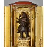 A GILT AND LACQUERED WOOD ZUSHI CONTAINING A LACQUERED WOOD FIGURE OF TOBATSU BISHAMONTEN
