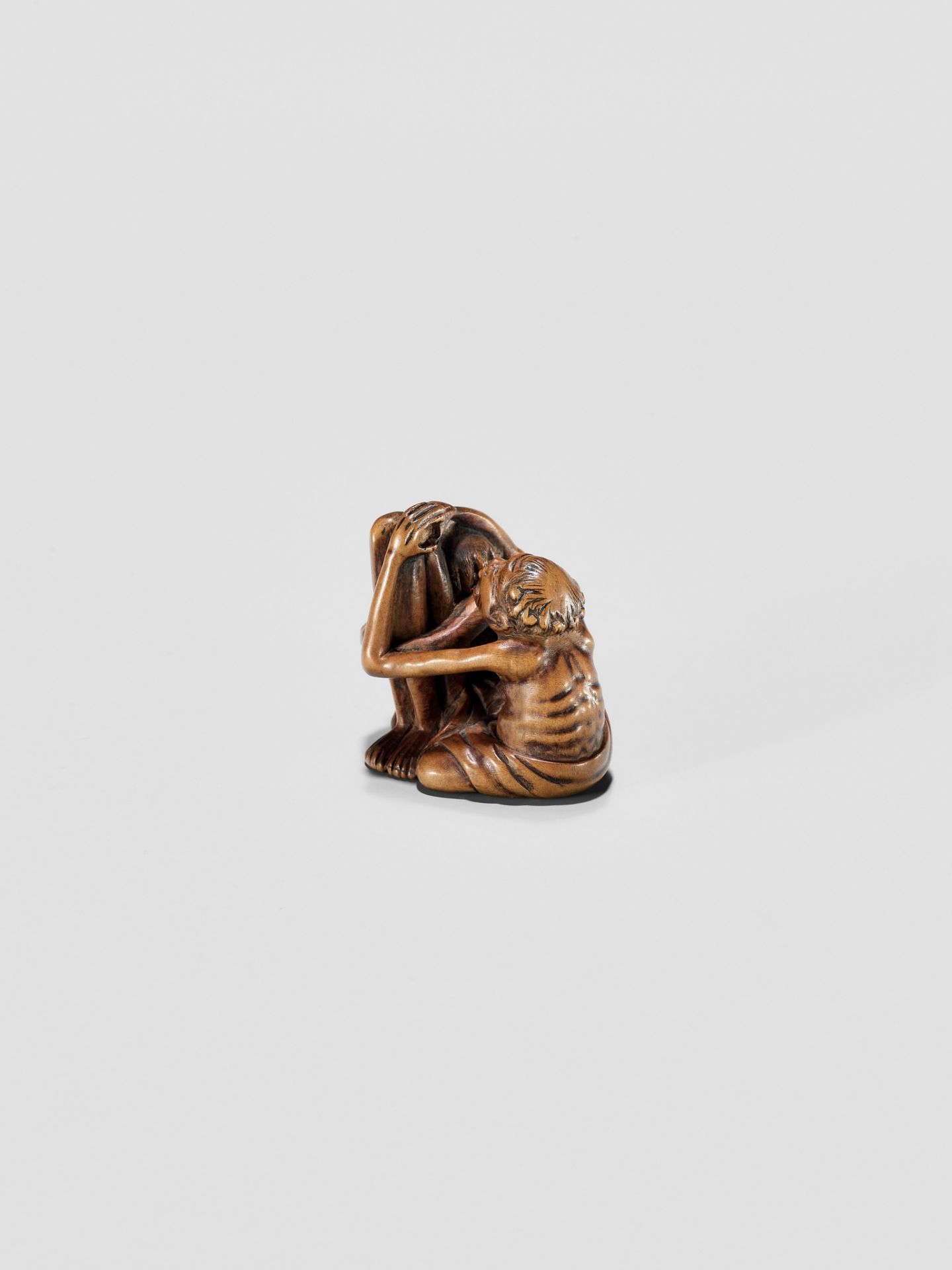 A TOMOCHIKA SCHOOL WOOD NETSUKE OF ASHINAGA AND TENAGA - Image 6 of 10