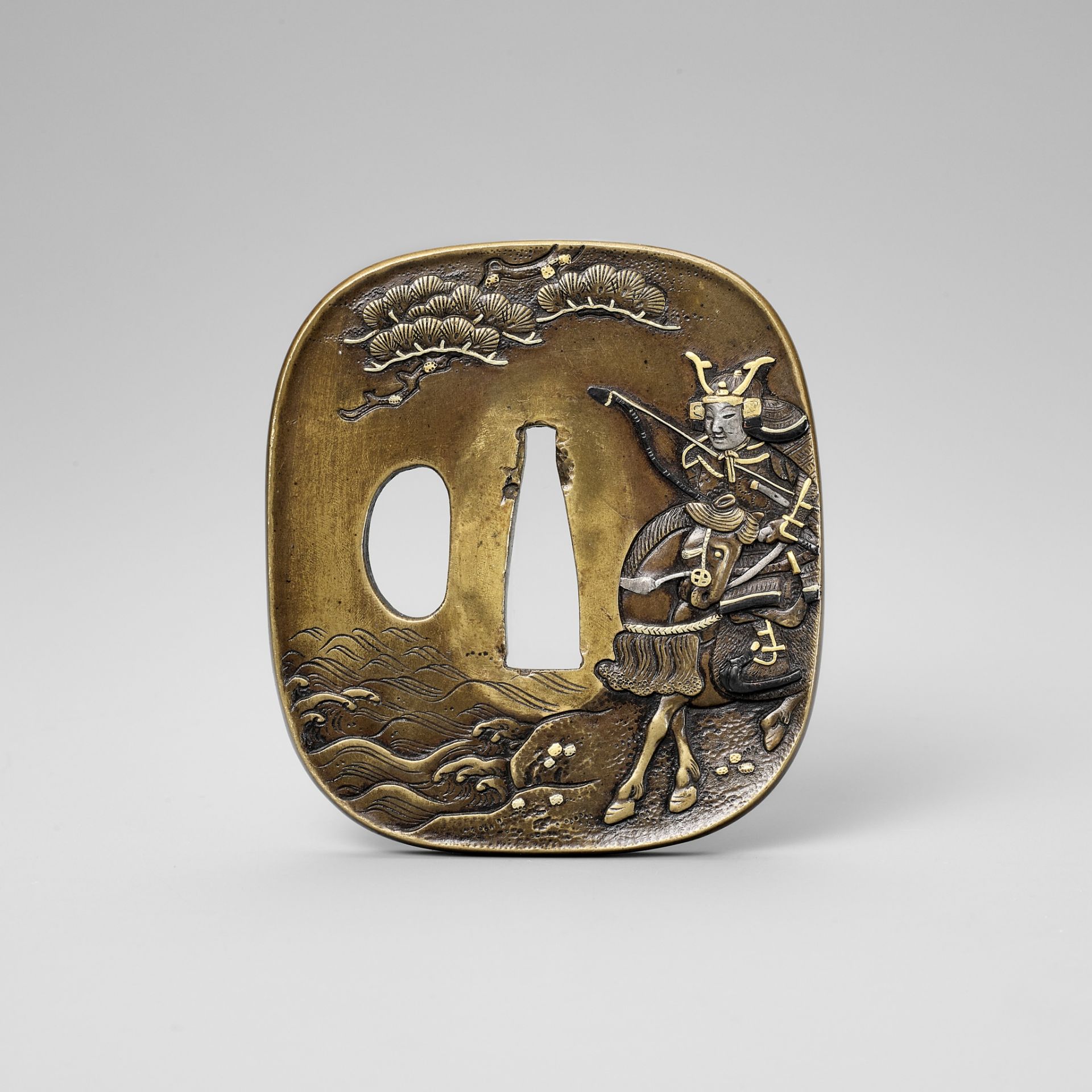 TSUNESHIGE: A FINE SENTOKU TSUBA DEPICTING ARIWARA NO NARIHIRA