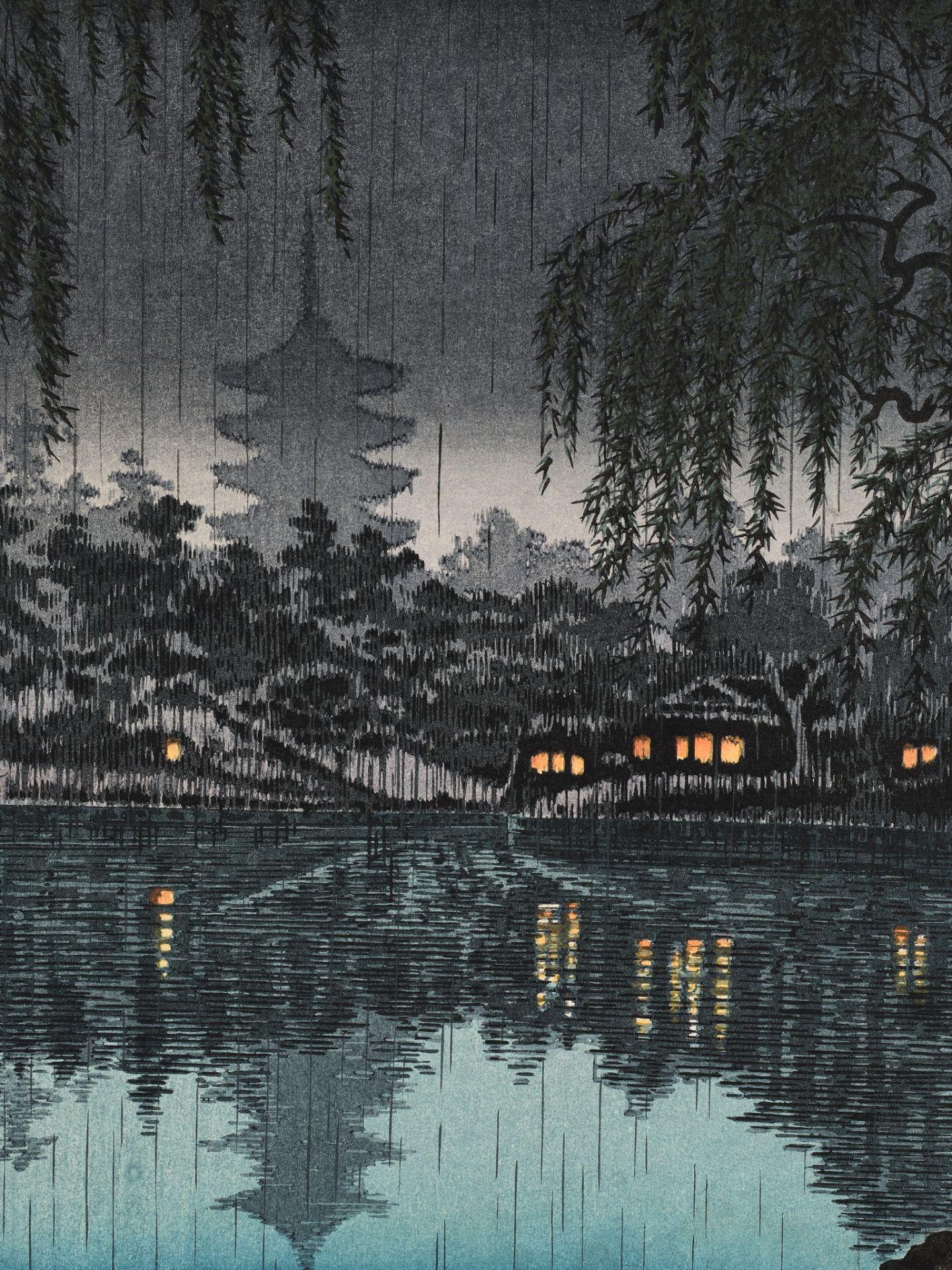 TSUCHIYA KOITSU (1870-1949), THE POND OF SARUSAWA, NARA ON A RAINY EVENING - Image 2 of 7