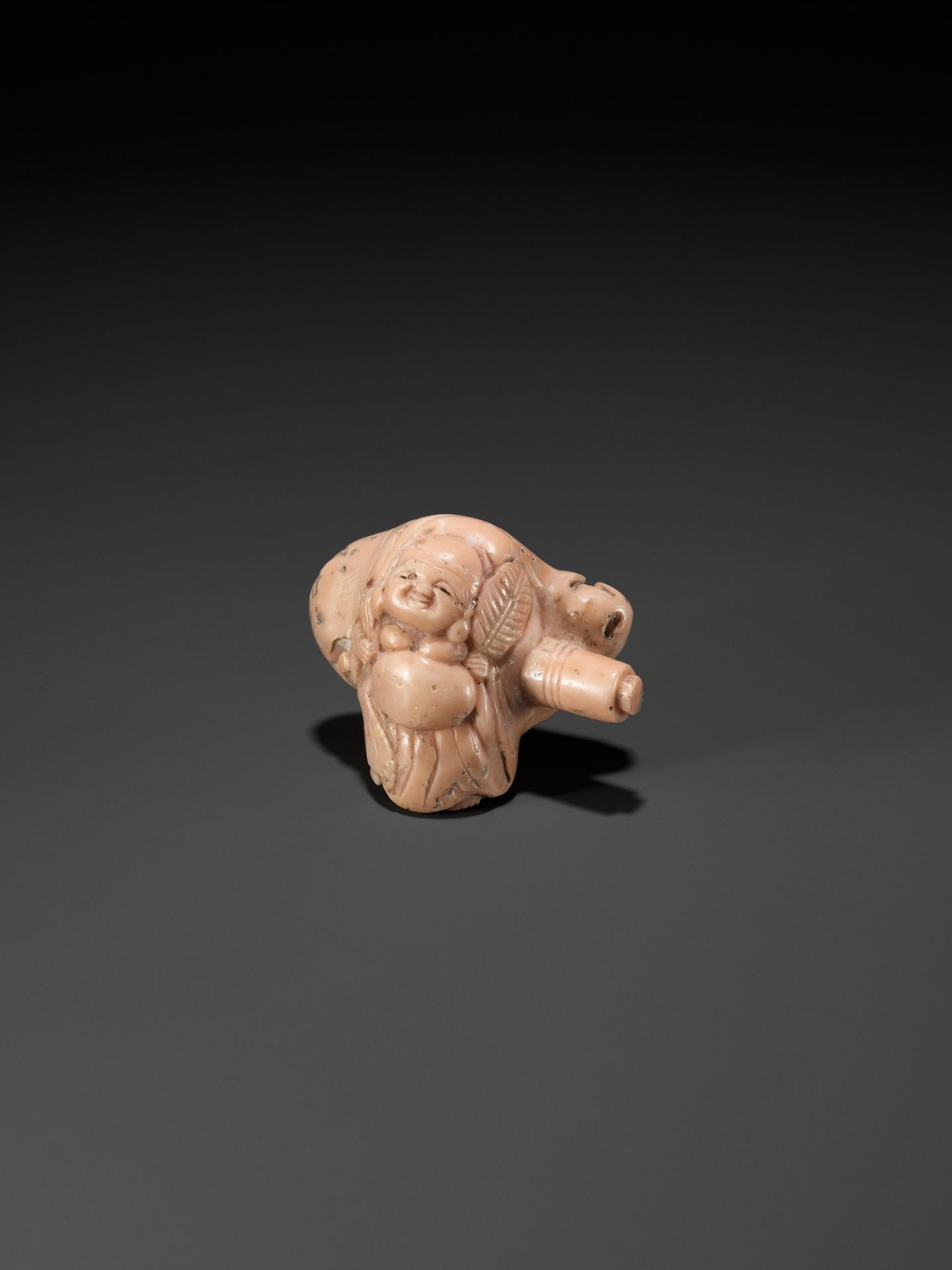 A CORAL NETSUKE OF HOTEI - Image 8 of 8