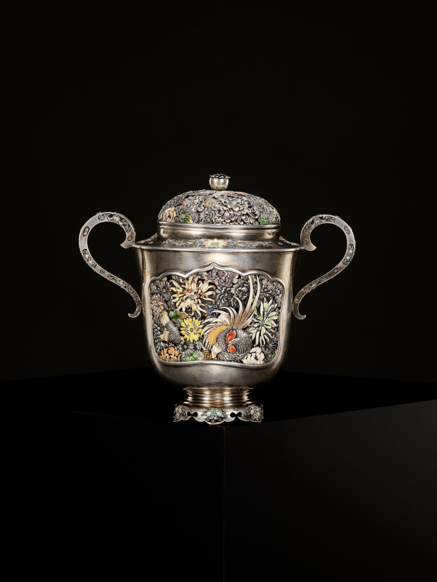 A MASTERFUL SILVER AND CLOISONNÃ‰ ENAMEL KORO, ATTRIBUTED TO HIRATSUKA MOHEI - Image 2 of 13