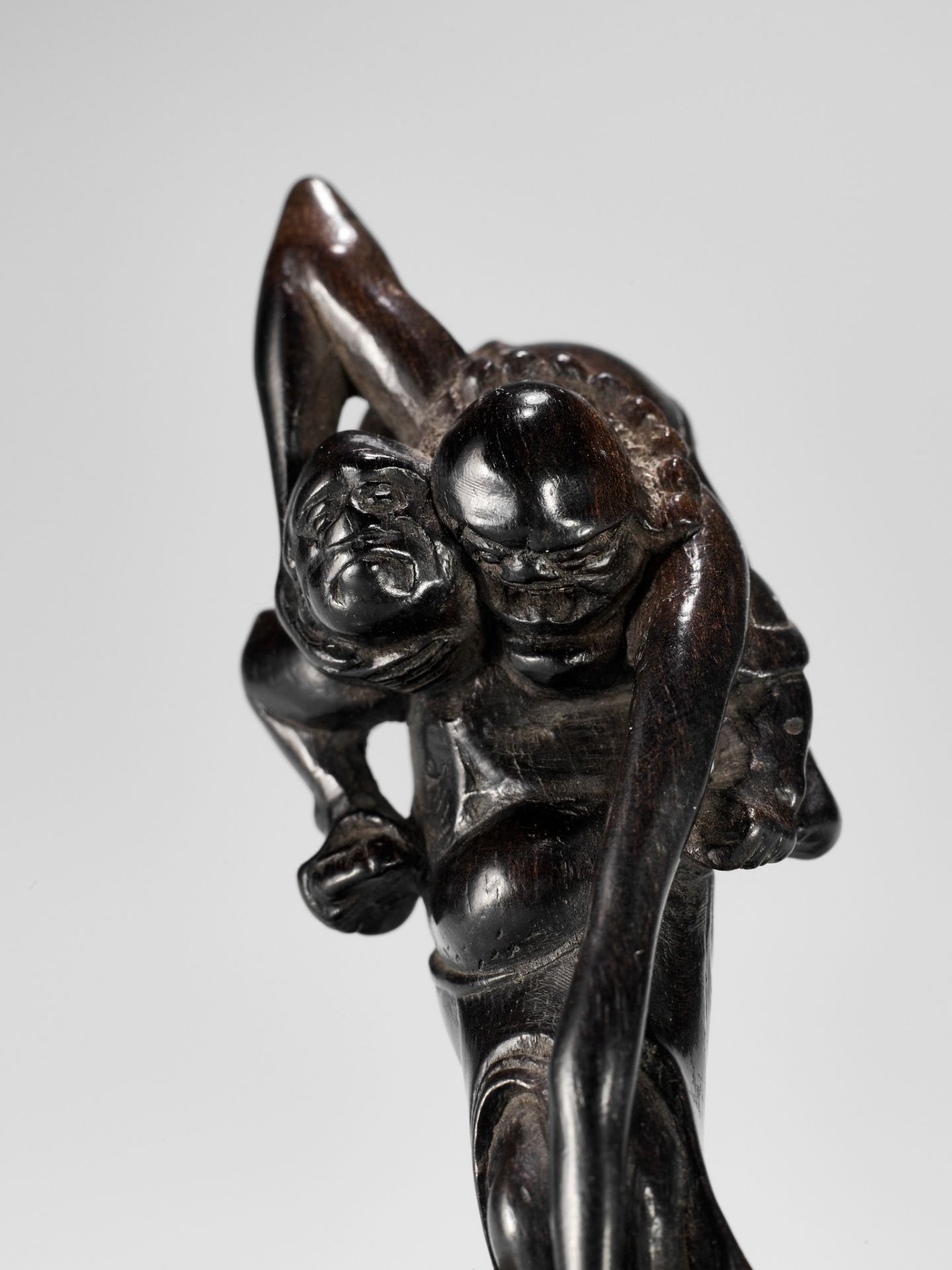 A TALL EBONY WOOD NETSUKE OF ASHINAGA AND TENAGA - Image 3 of 13