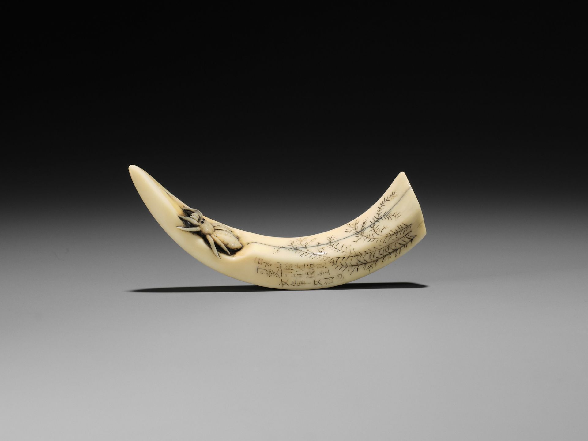 SEIYODO BUNSHOJO: A SUBLIME BOAR TUSK NETSUKE WITH SPIDER AND FERNS - Image 4 of 9