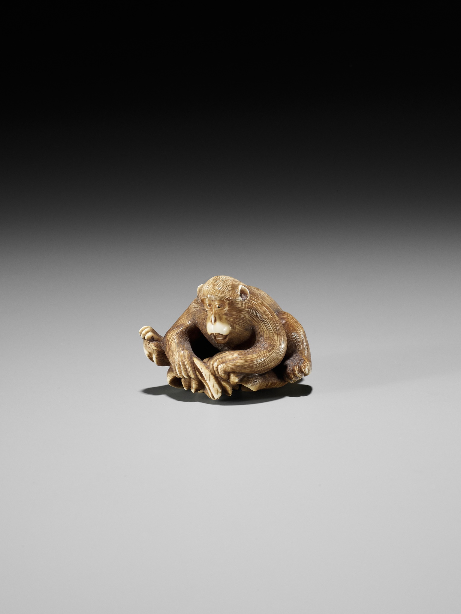 AN IVORY NETSUKE OF A MONKEY, CRAB AND LOTUS - Image 9 of 10