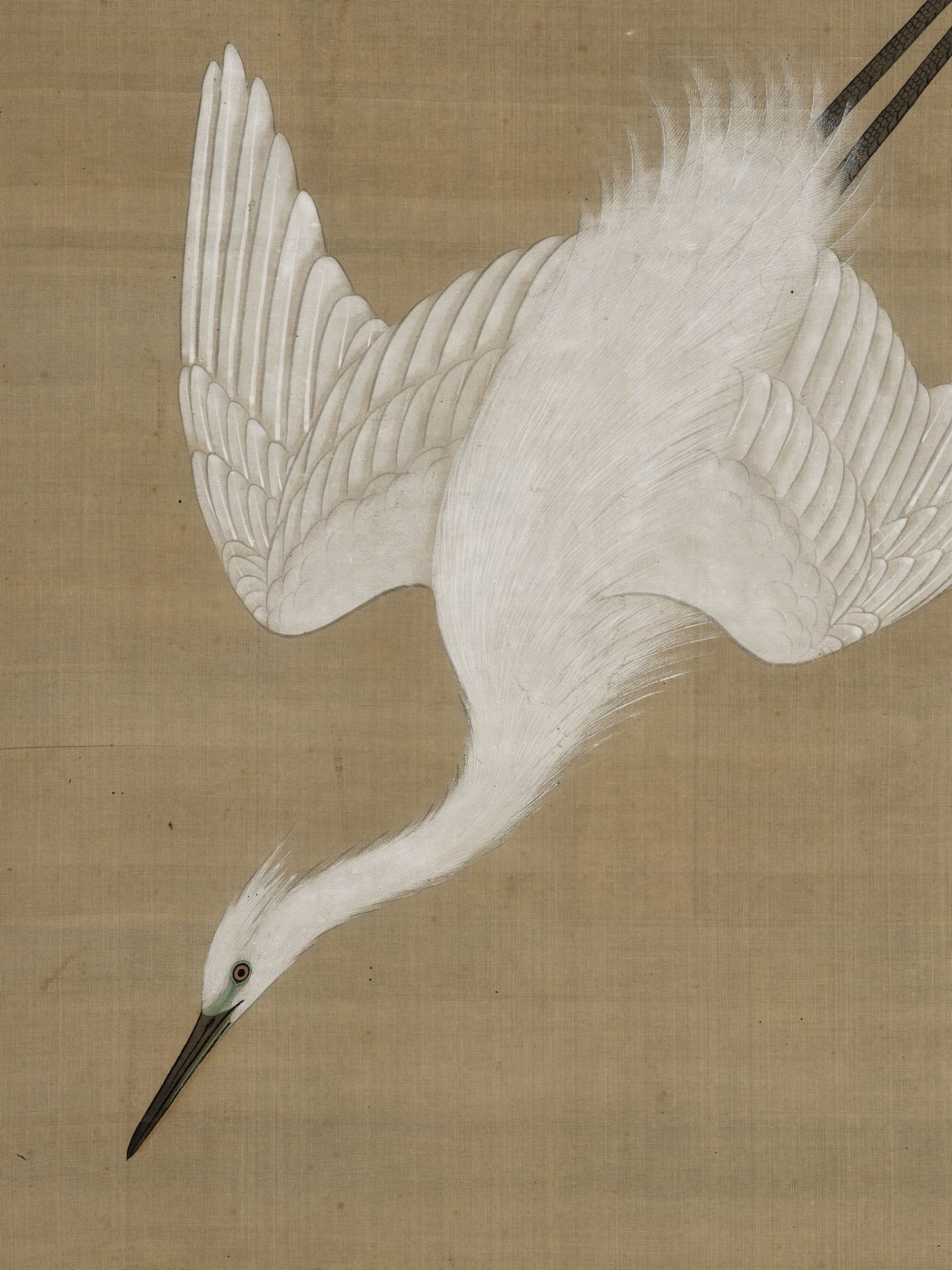 OOKA SHIHO: A FINE AND LARGE PAINTING OF A HAWK CHASING CRANE - Image 3 of 7