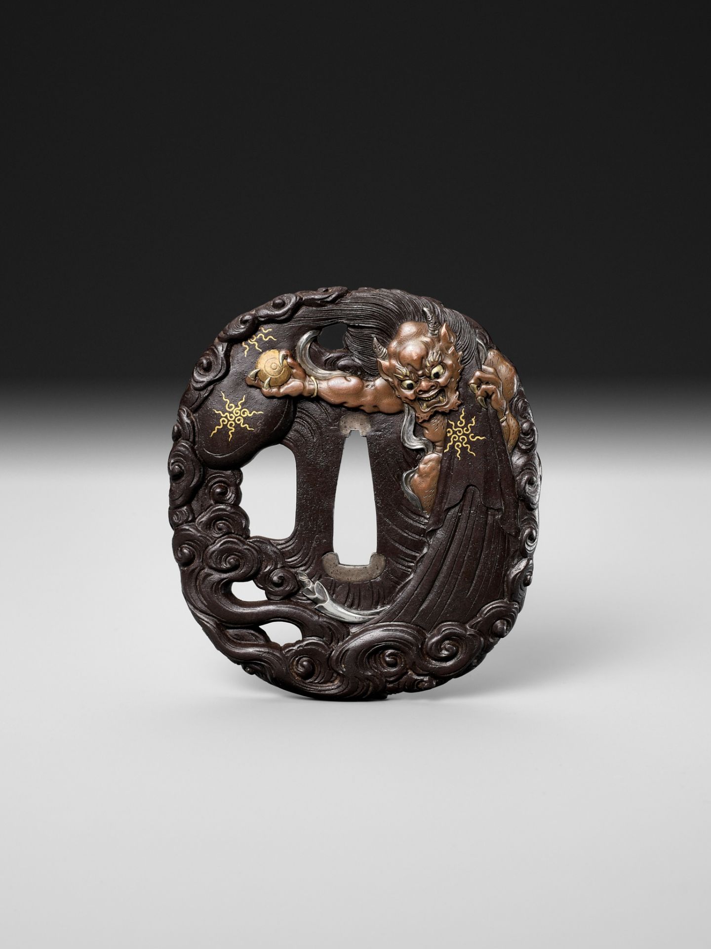 MIBOKU MASAYUKI: A MASTERFUL IRON TSUBA DEPICTING FUTEN - Image 4 of 5