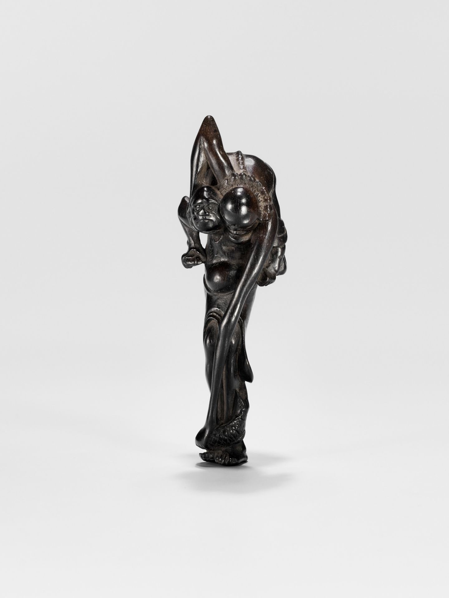 A TALL EBONY WOOD NETSUKE OF ASHINAGA AND TENAGA - Image 8 of 13