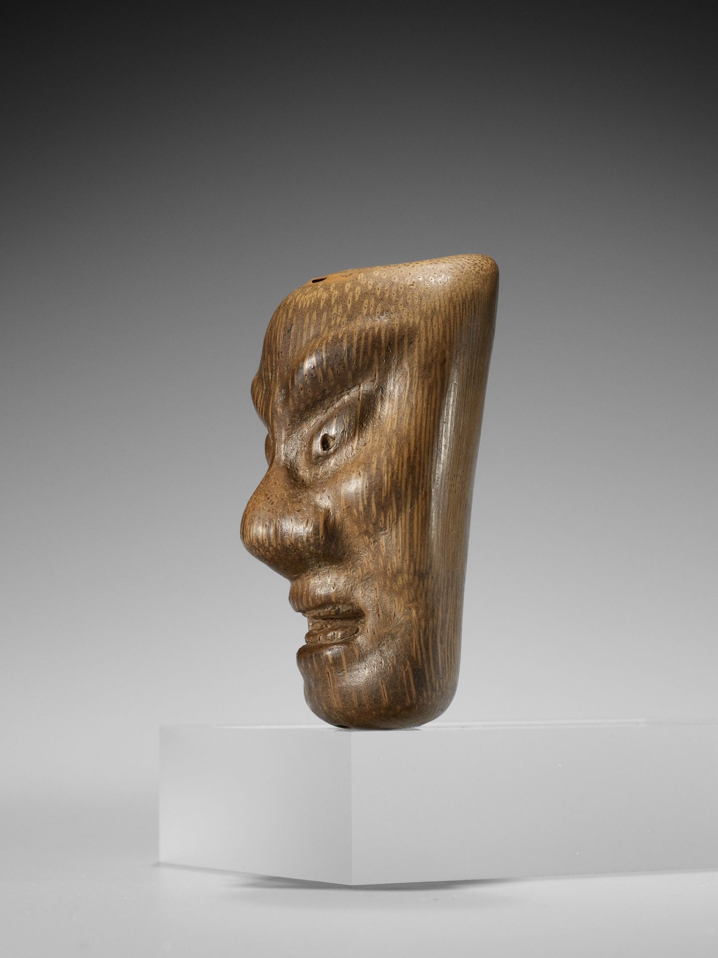 YORIMITSU: A RARE AND UNUSUAL BAMBOO OMAI TYPE MASK NETSUKE - Bild 3 aus 9