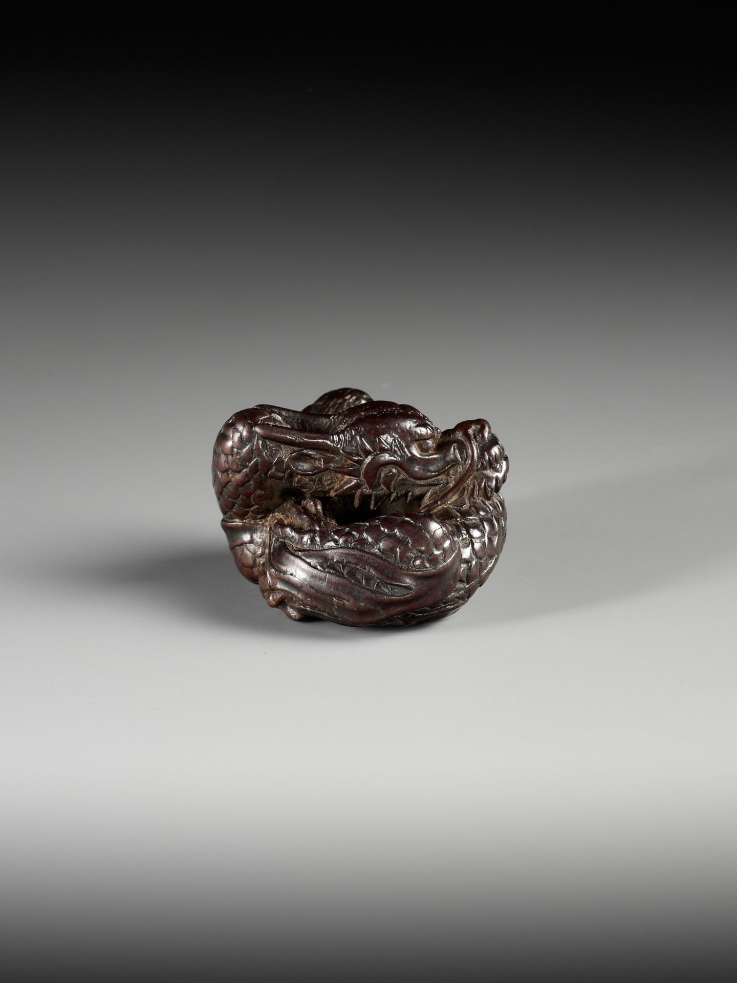 A SUPERB WOOD NETSUKE OF A COILED DRAGON, ATTRIBUTED TO TAMETAKA - Image 10 of 11