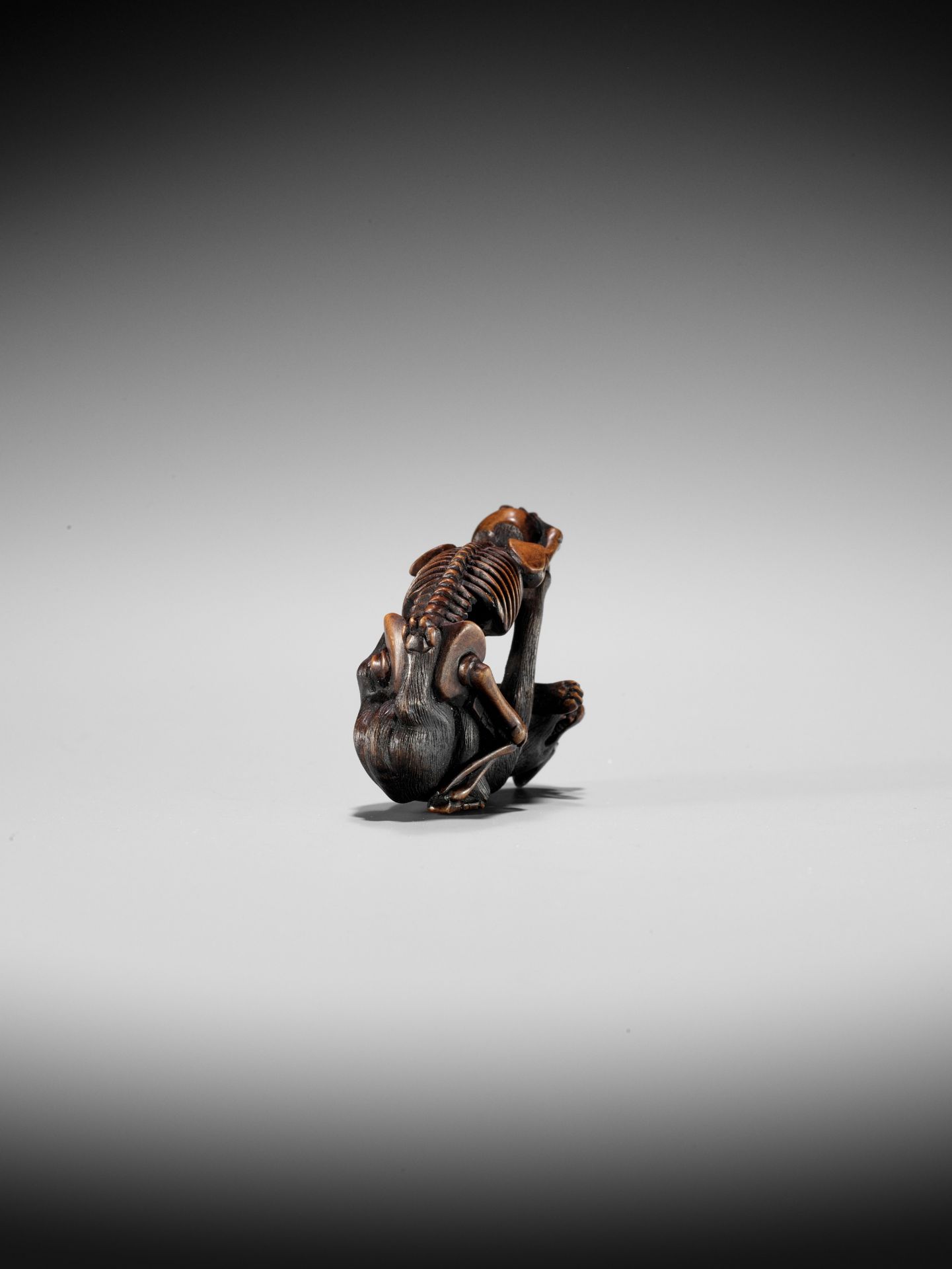 A FINE WOOD NETSUKE OF A WOLF AND SKELETON, ATTRIBUTED TO SHOKO - Image 10 of 11