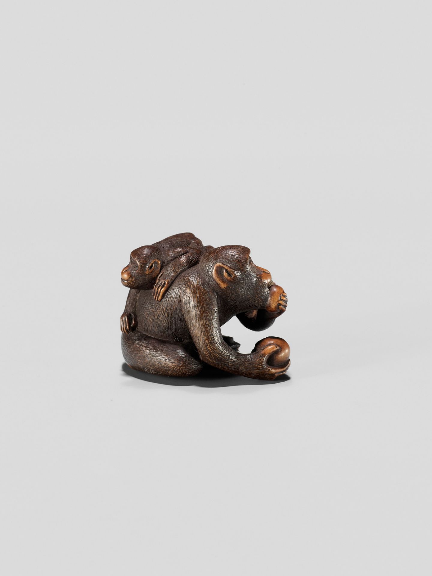 MASANAO: A WOOD NETSUKE OF A MONKEY AND YOUNG - Image 11 of 13