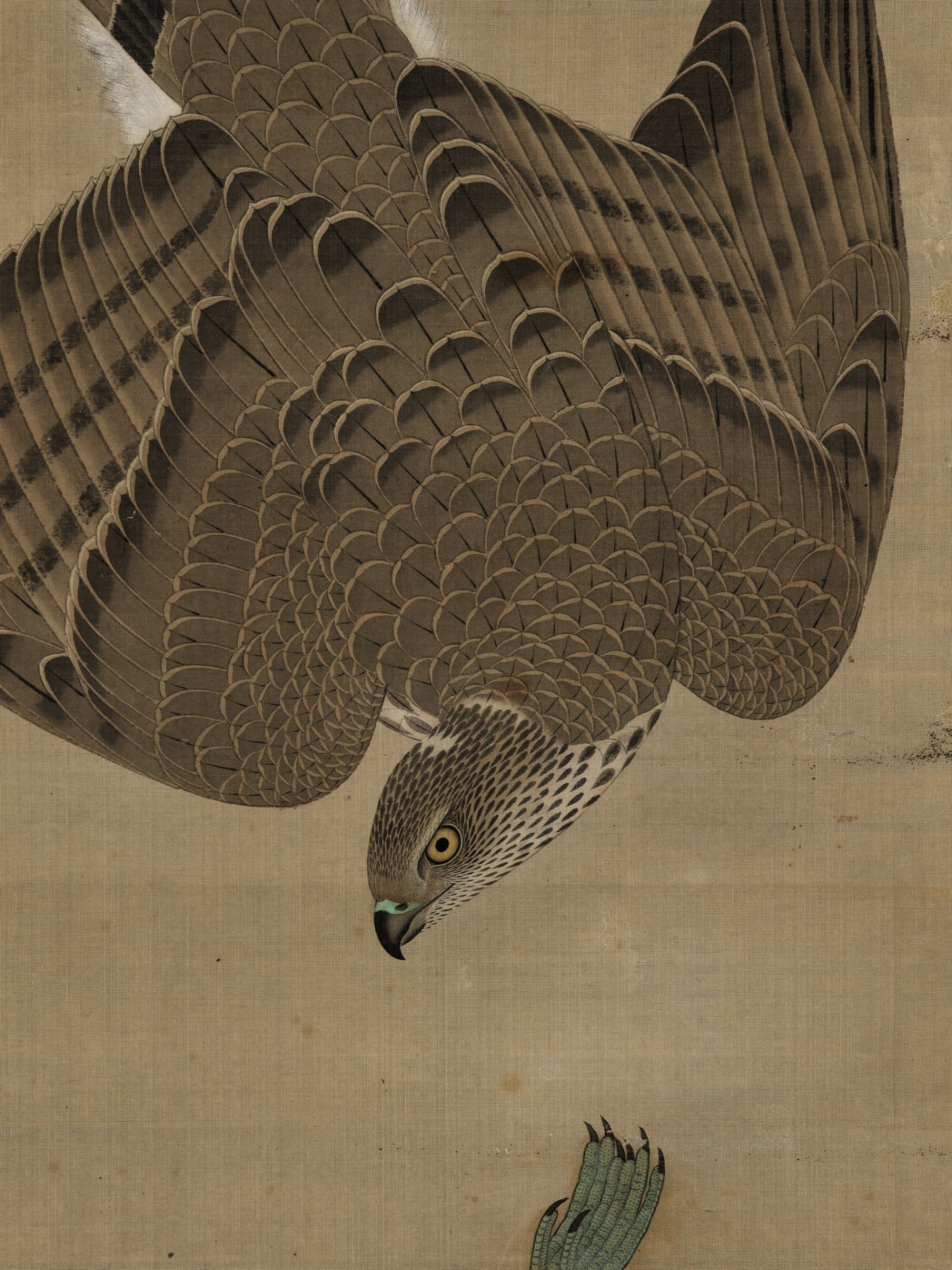 OOKA SHIHO: A FINE AND LARGE PAINTING OF A HAWK CHASING CRANE - Image 2 of 7