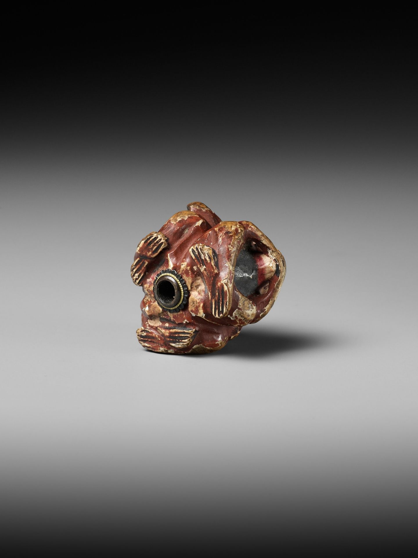 A SAISHIKI (PAINTED WOOD) NETSUKE OF THE SAMBIKI SARU (THREE WISE MONKEYS) - Image 11 of 12