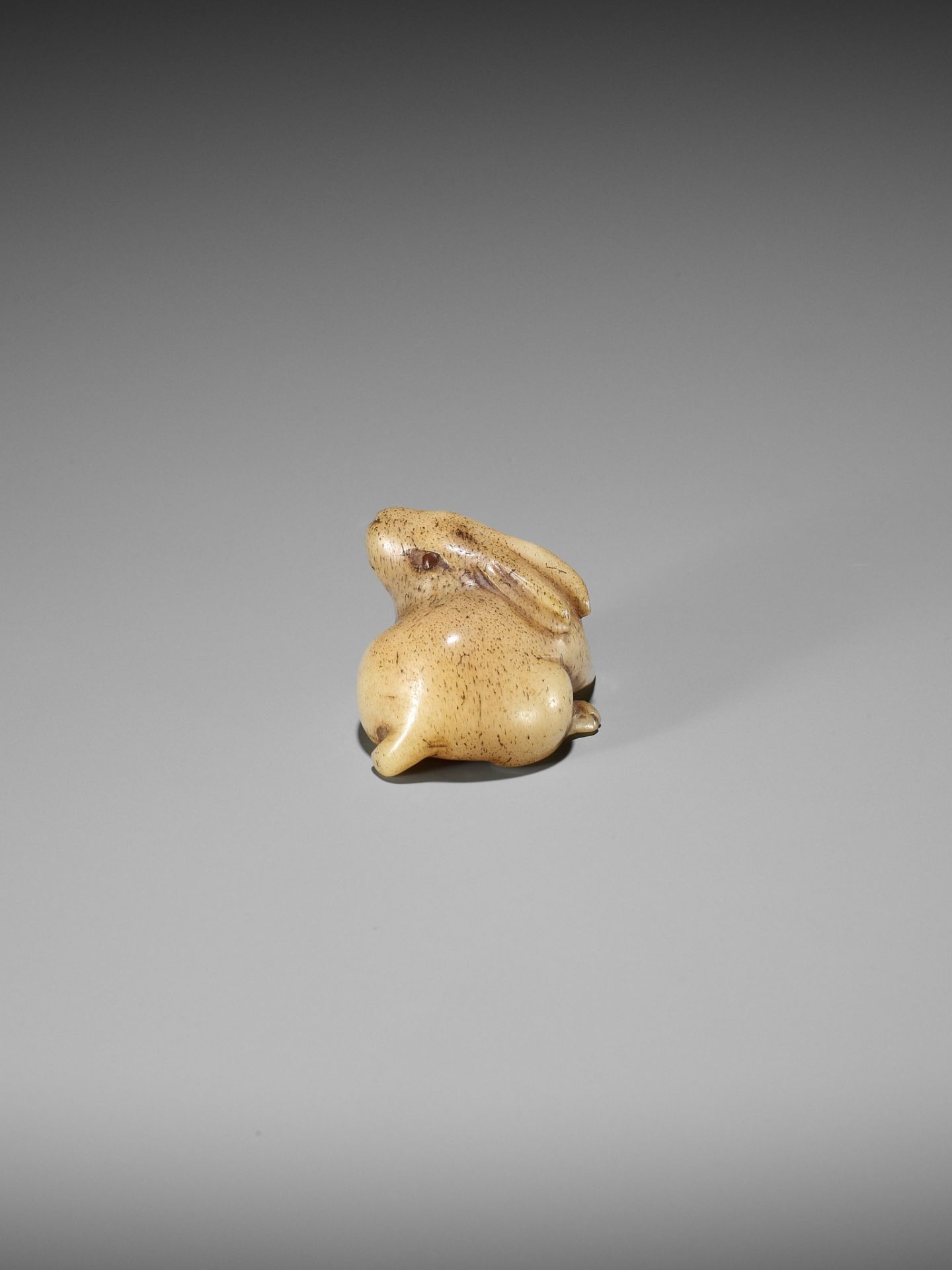 A CHARMING STAG ANTLER NETSUKE OF A HARE - Image 2 of 10